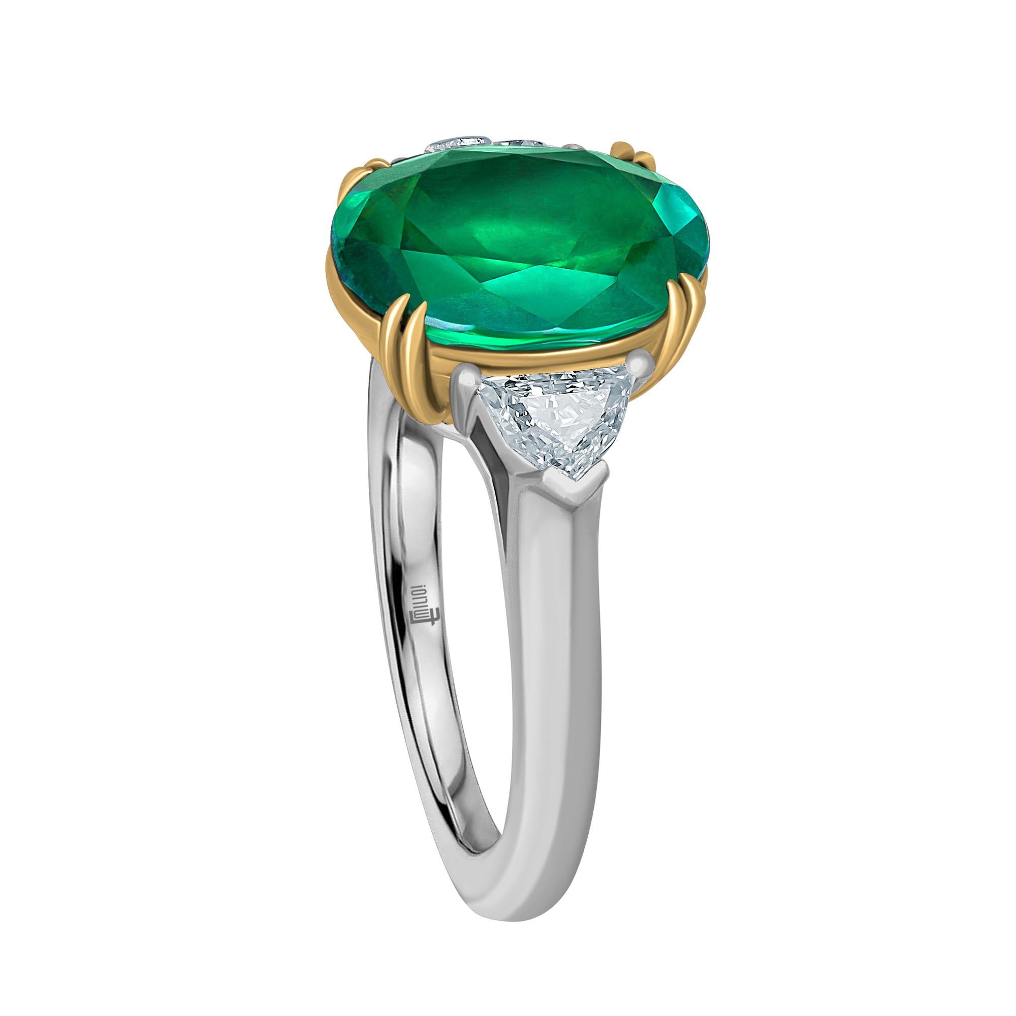 Emilio Jewelry 4.18 Carat Oval Emerald Diamond Ring In New Condition In New York, NY