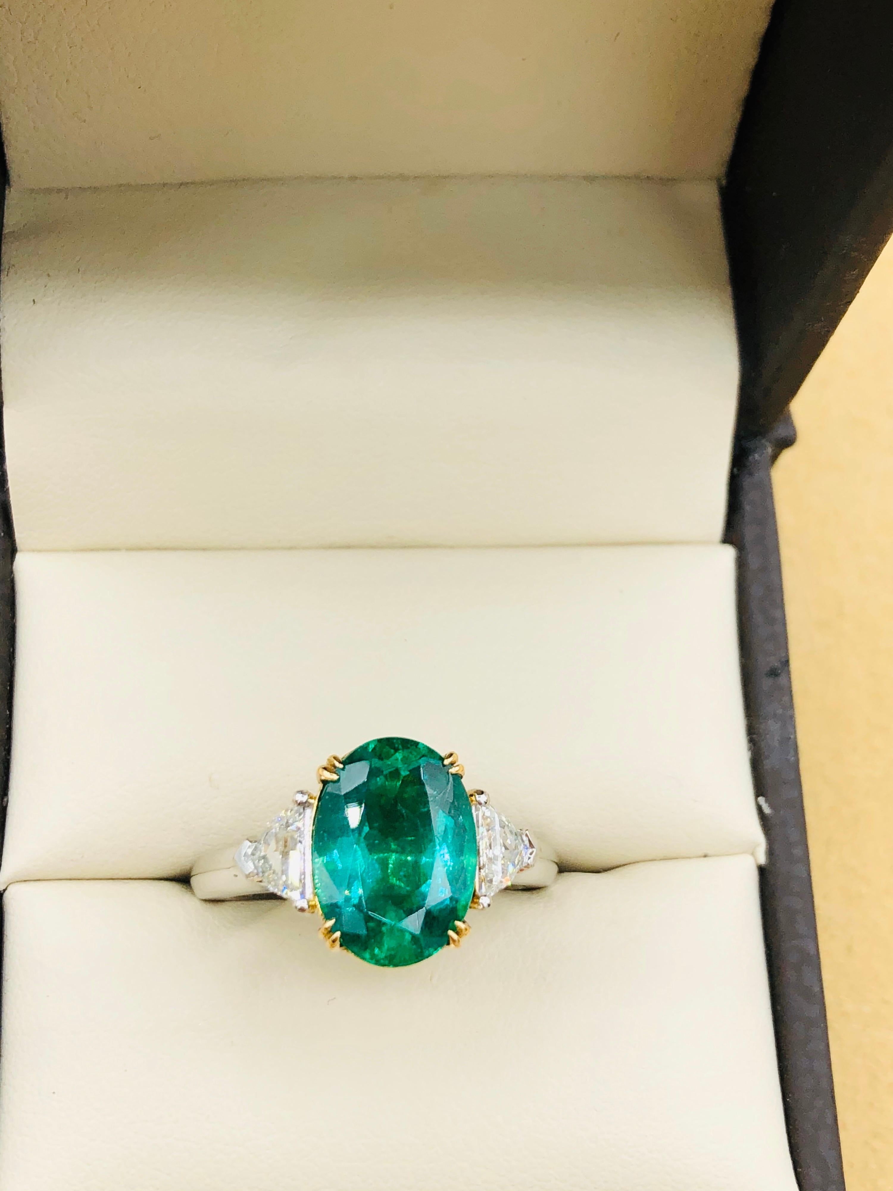 Emilio Jewelry 4.18 Carat Oval Emerald Diamond Ring 1
