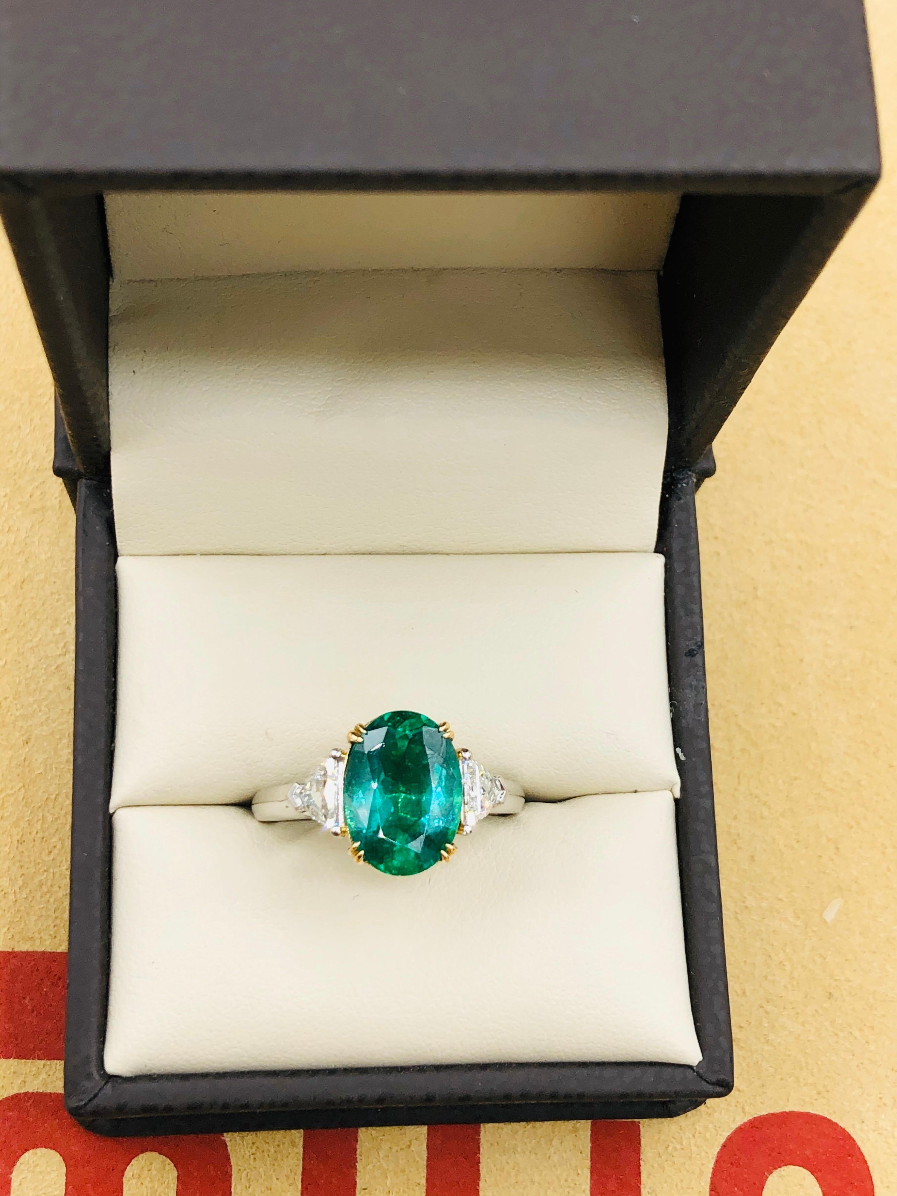 Emilio Jewelry 4.18 Carat Oval Emerald Diamond Ring 2