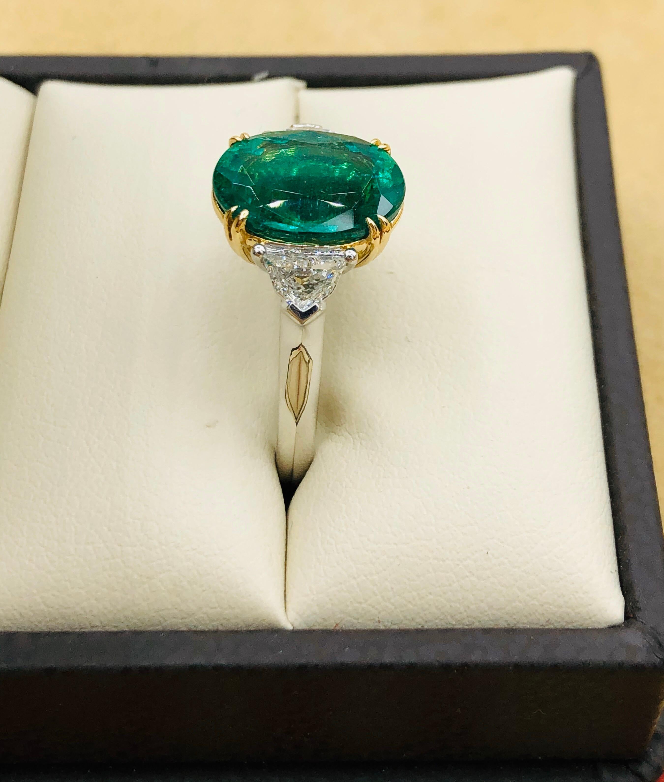 Emilio Jewelry 4.18 Carat Oval Emerald Diamond Ring 3