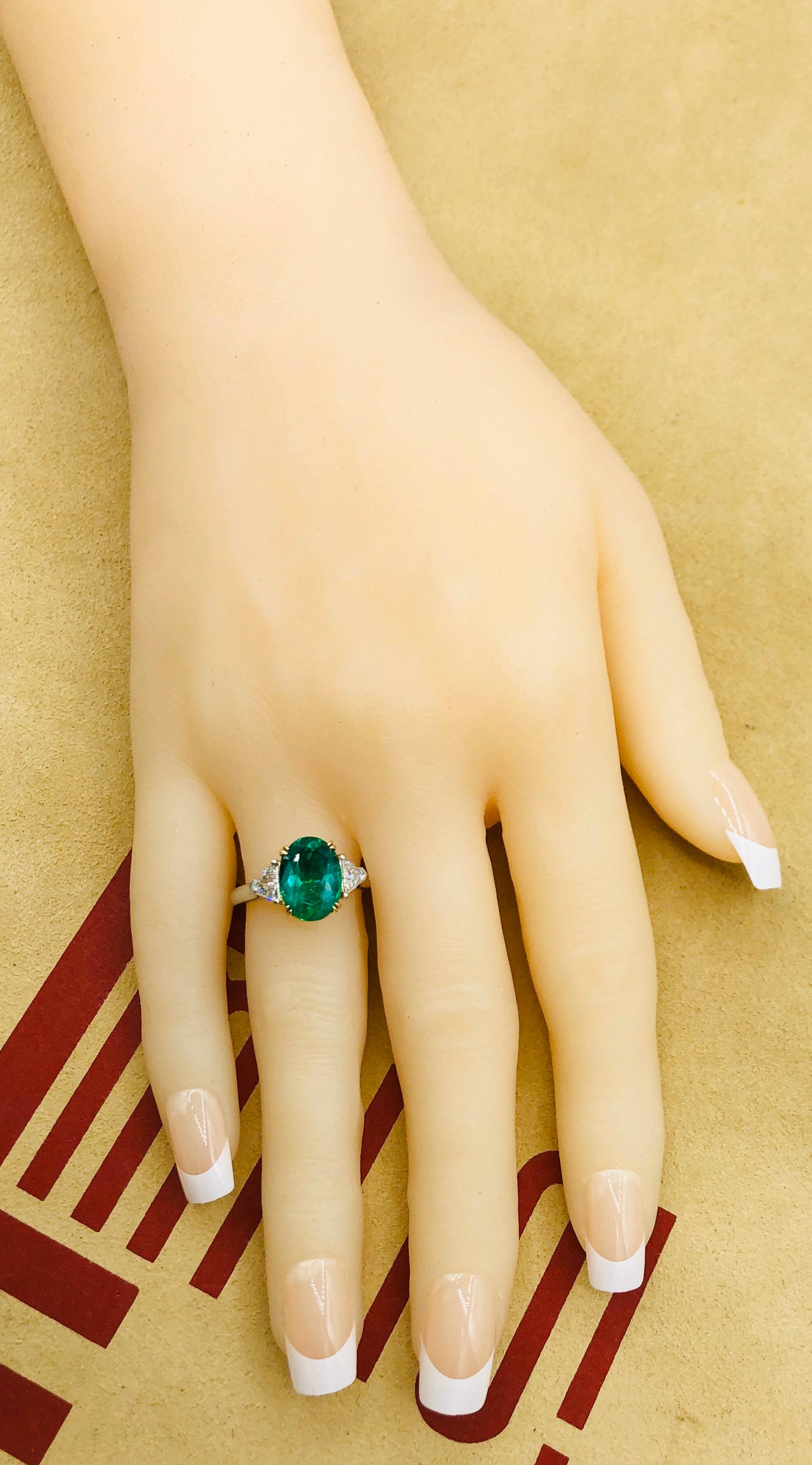 Emilio Jewelry 4.18 Carat Oval Emerald Diamond Ring 5