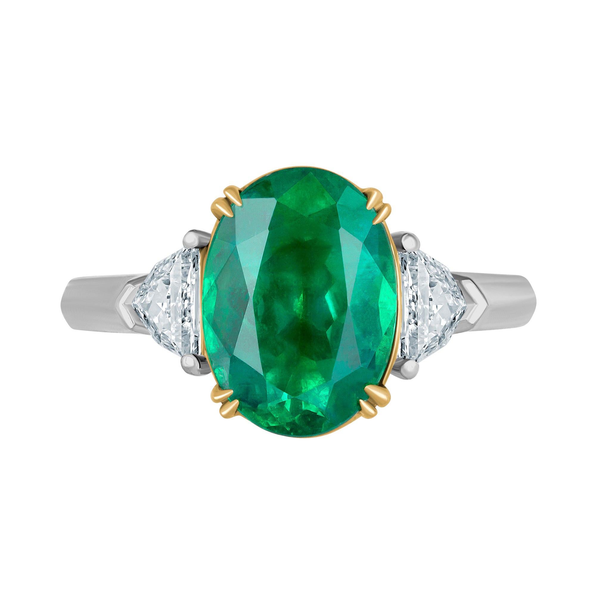 Emilio Jewelry 4.18 Carat Oval Emerald Diamond Ring