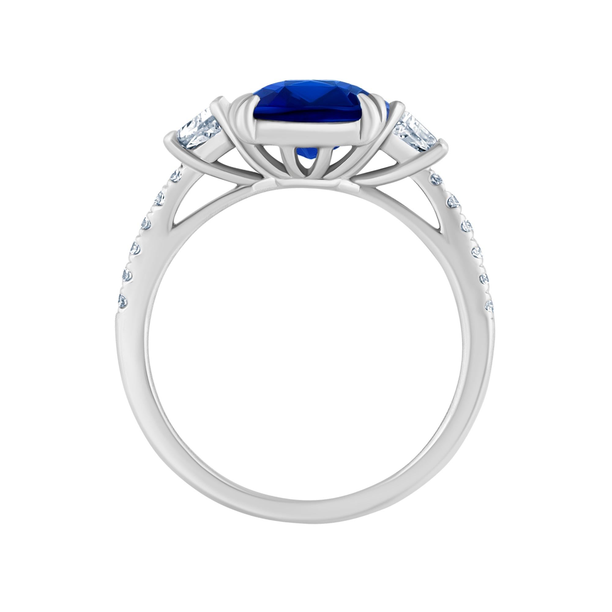 Emilio Jewelry 4.24 Carat Vivid Blue Sapphire Diamond Ring 
This amazing ring is unique and well thought out before Emilio designed it! Most women today want a ring that is striking, yet humble enough to wear to perform everyday errands. This ring