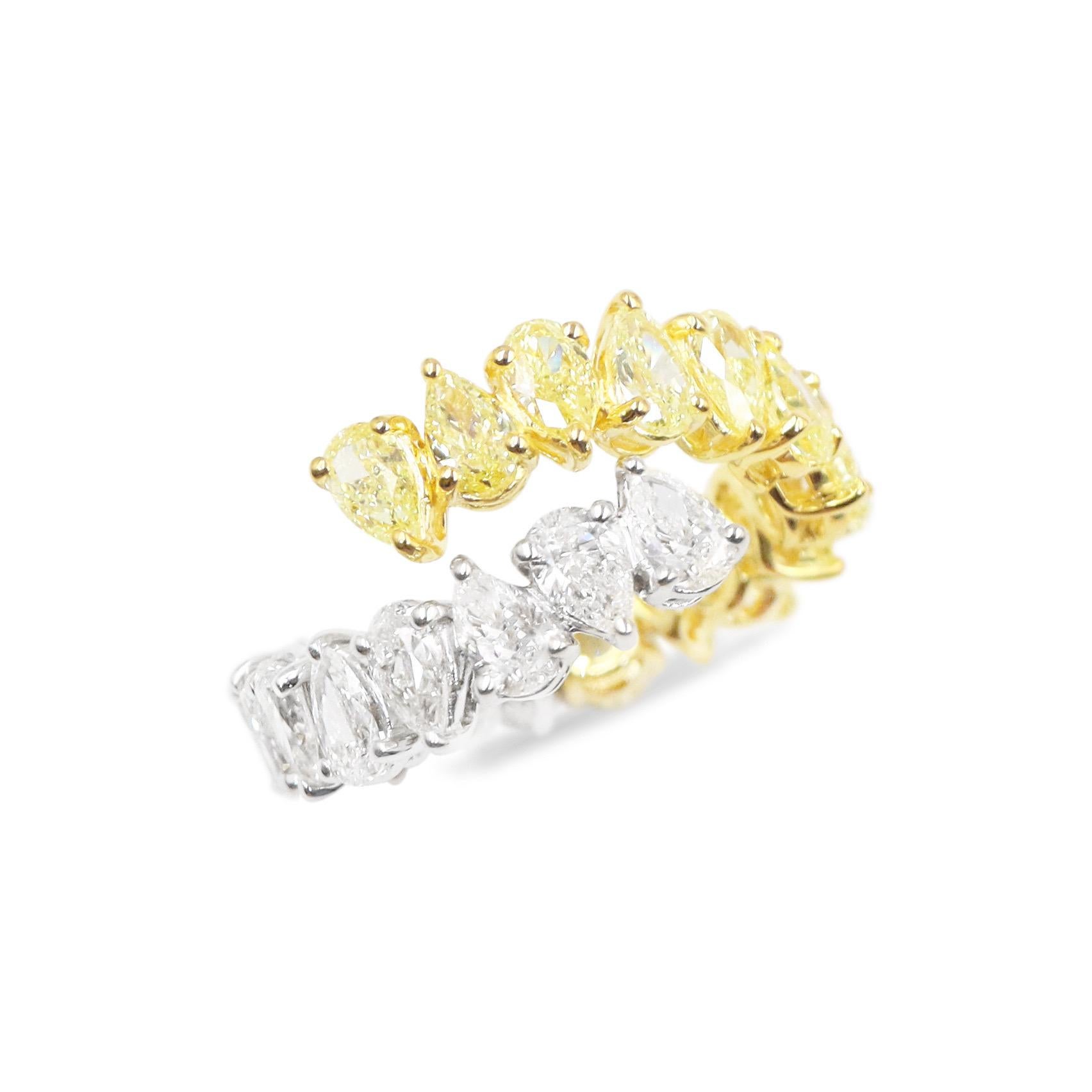 Pear Cut Emilio Jewelry 4.71 Carat Yellow White Diamond Band For Sale