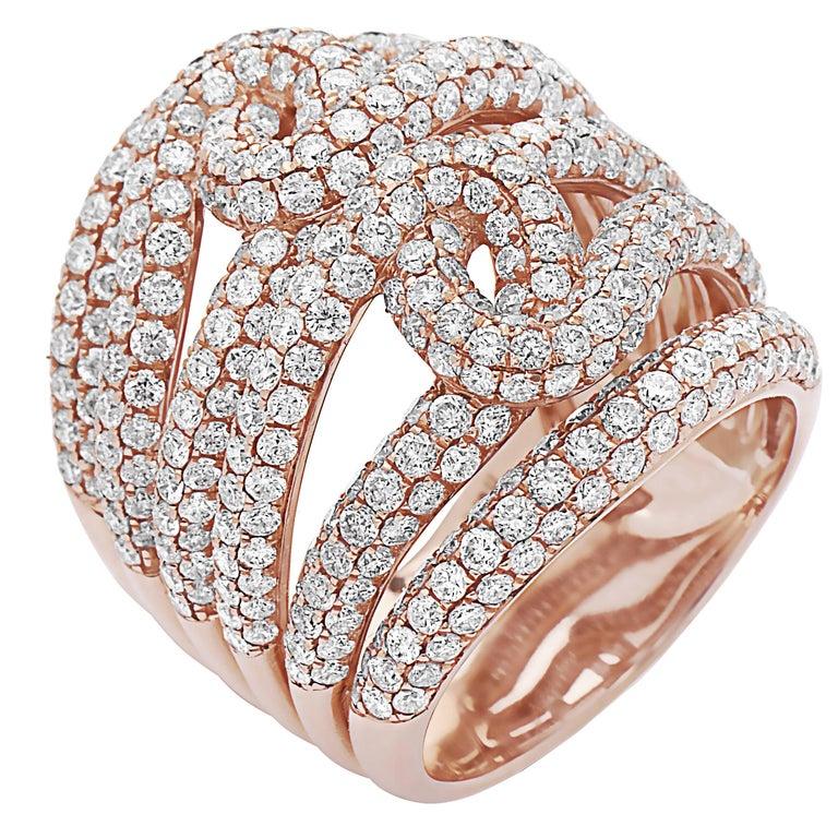 Emilio Jewelry 4.78 Carat 18 Karat Rose Gold Micro Pave Ring In New Condition In New York, NY