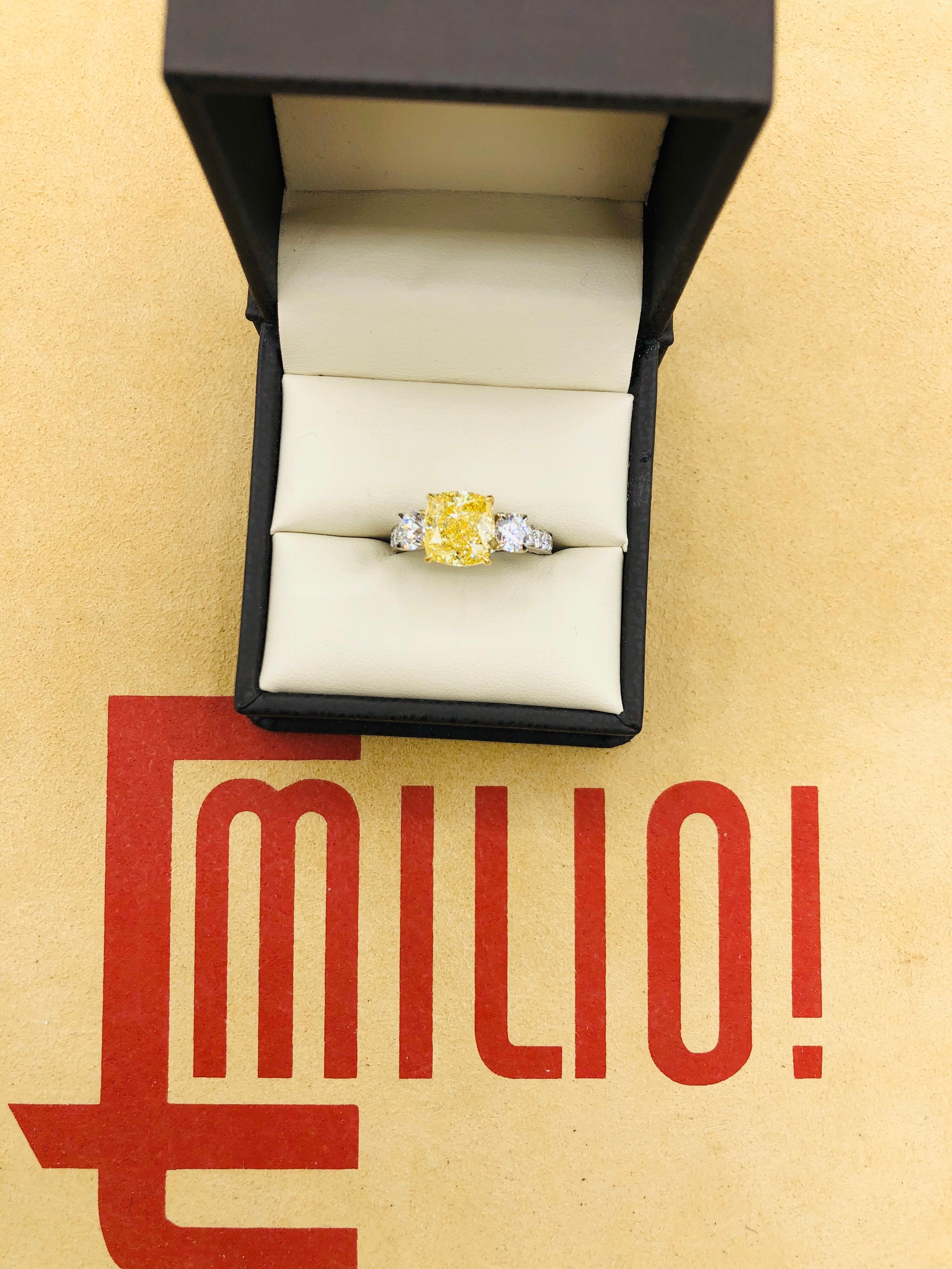 Emilio Jewelry 4.91 Carat GIA Certified Fancy Yellow Diamond Ring 2
