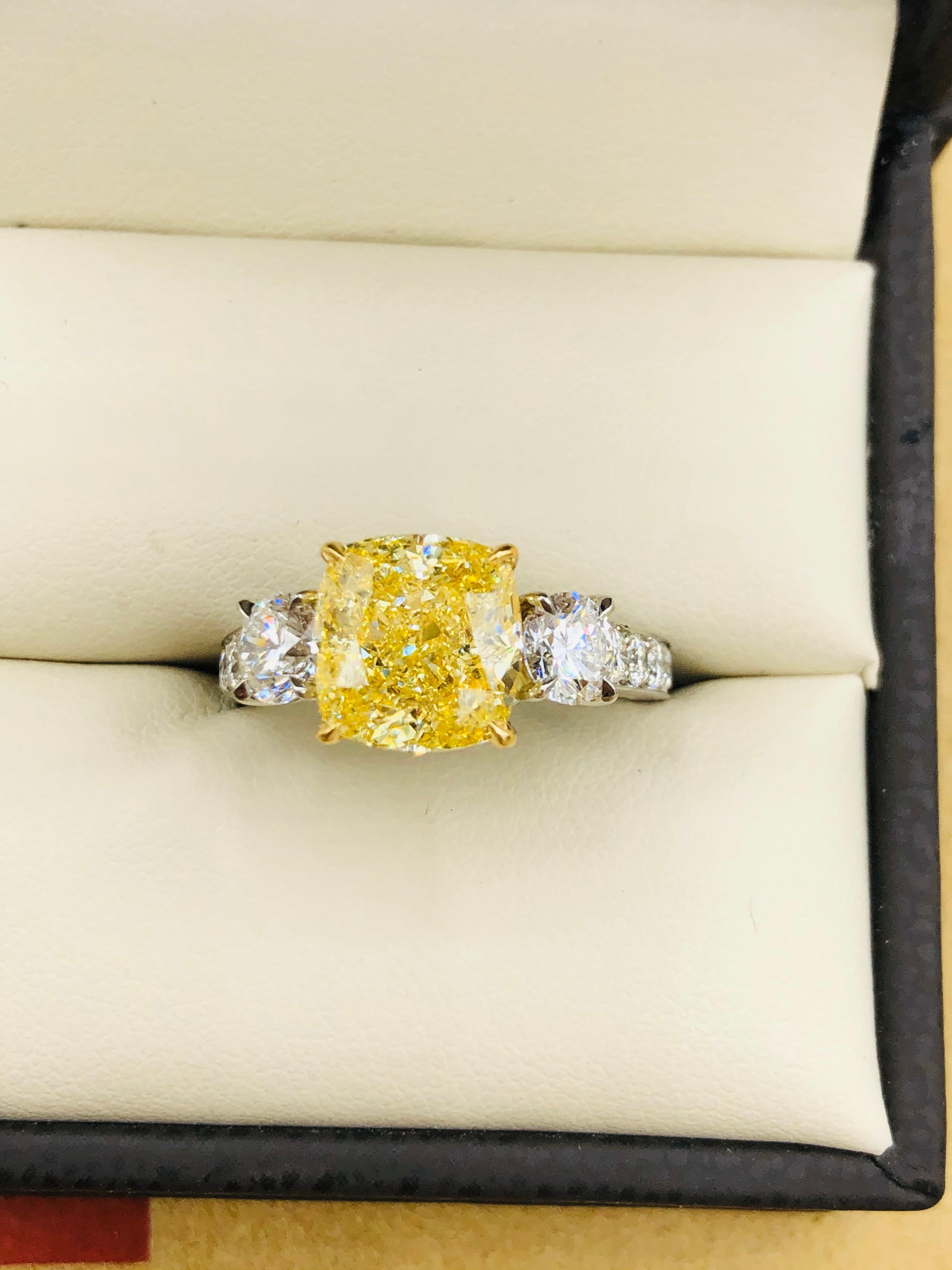 Emilio Jewelry 4.91 Carat GIA Certified Fancy Yellow Diamond Ring 3