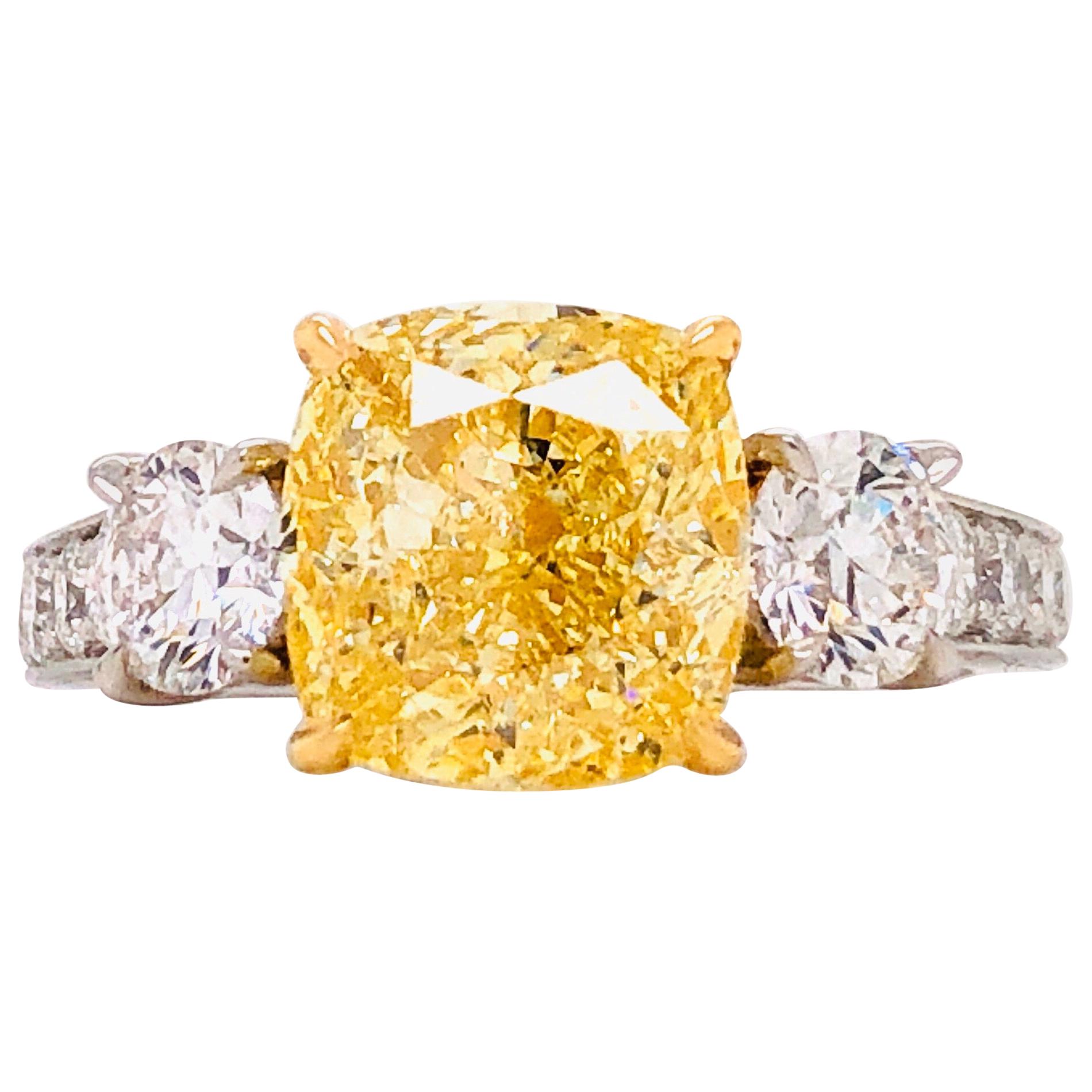 Emilio Jewelry 4.91 Carat GIA Certified Fancy Yellow Diamond Ring
