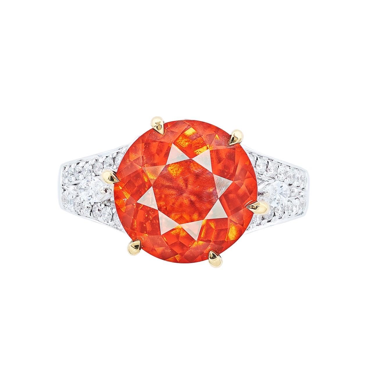 Emilio Jewelry 5,00 Karat Granat-Diamant-Ring mit Zimt  (Rundschliff) im Angebot