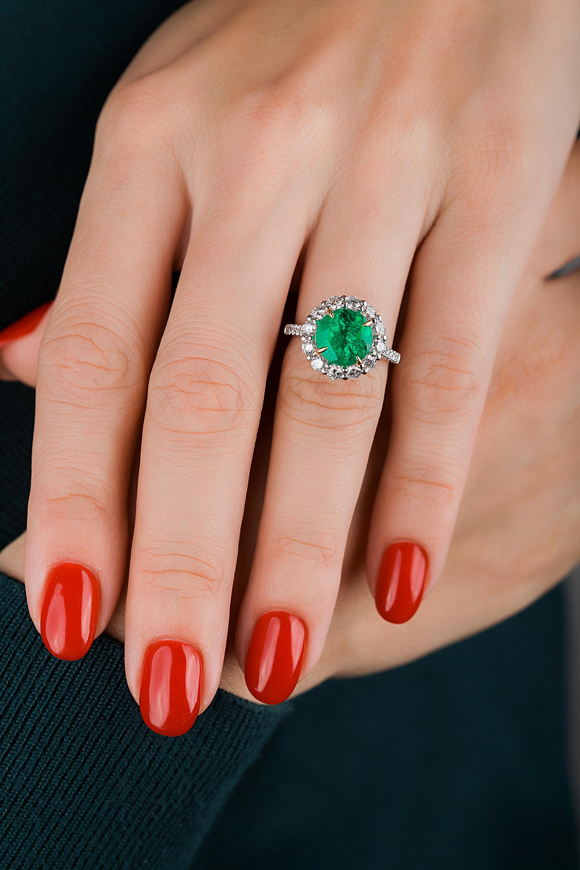 Emilio Jewelry 5,46 Karat zertifizierter kolumbianischer Smaragd-Diamant-Ring (Rundschliff) im Angebot