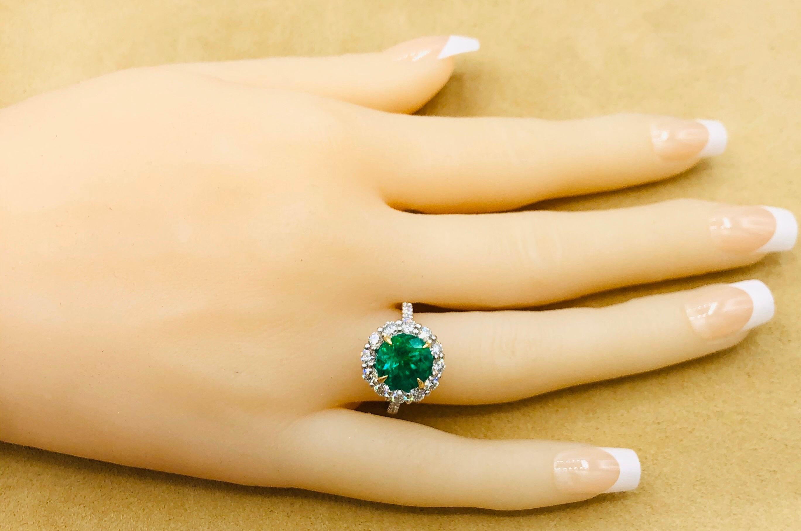 Emilio Jewelry 5.46 Carat Certified Colombian Emerald Diamond Ring For Sale 1