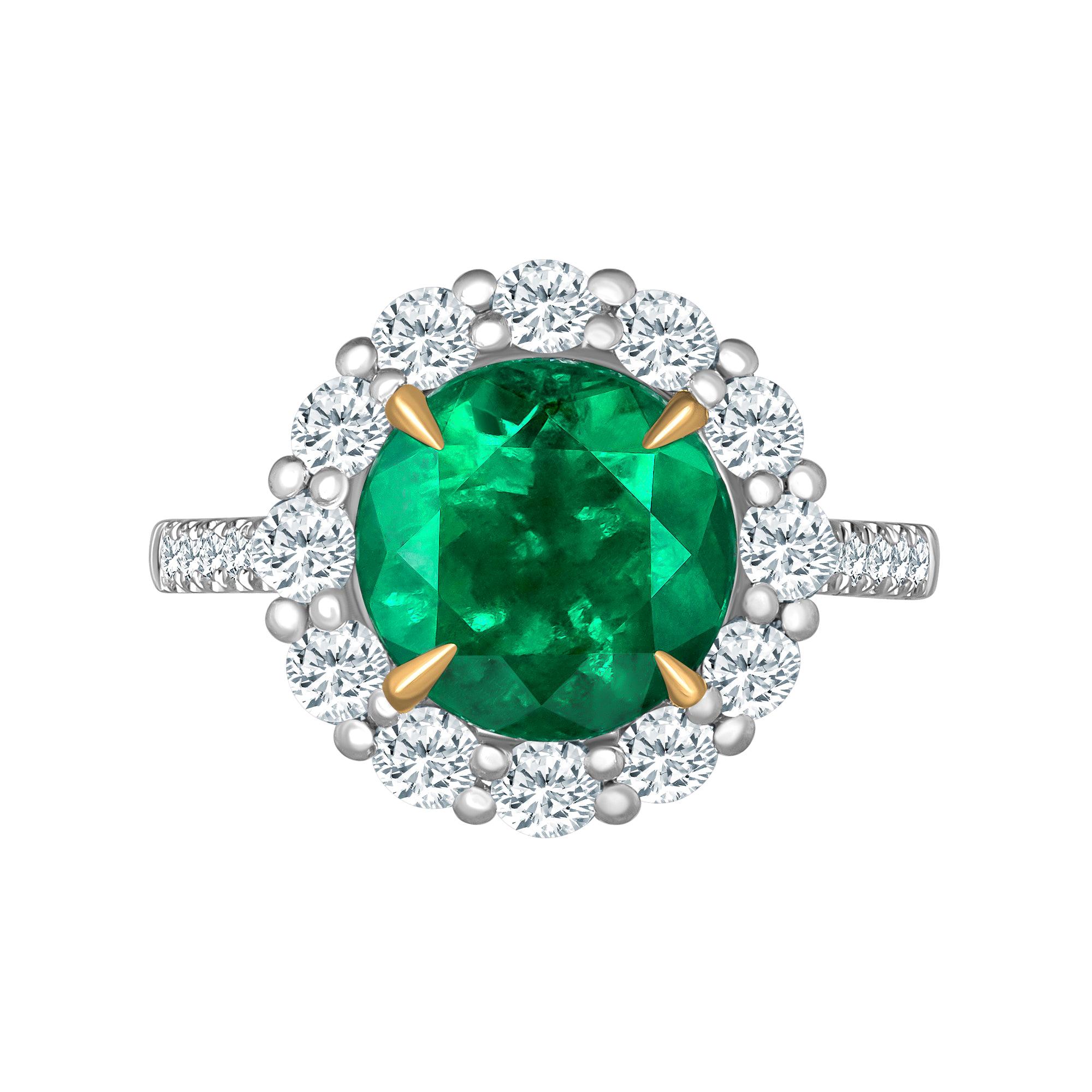 Emilio Jewelry 5.46 Carat Certified Colombian Emerald Diamond Ring For Sale