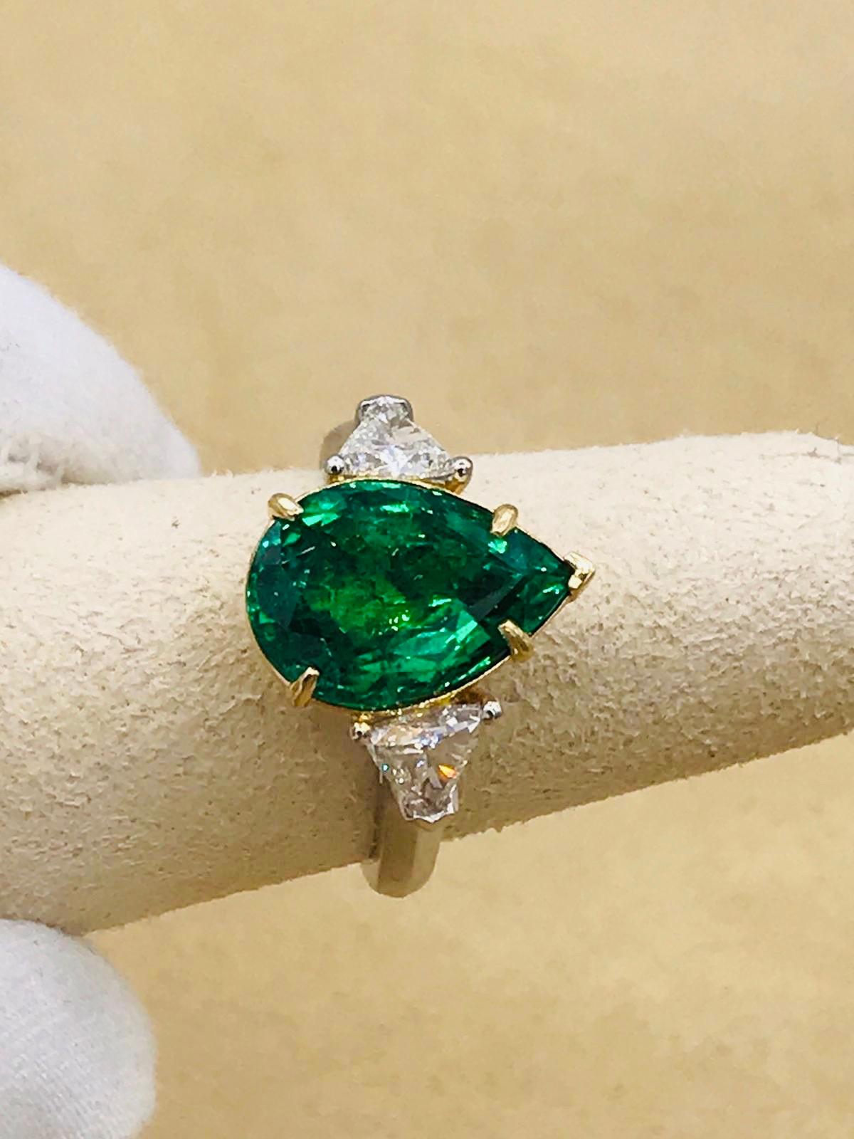 Emilio Jewelry 5.49 Carat Pear Shape Emerald Diamond Ring 1