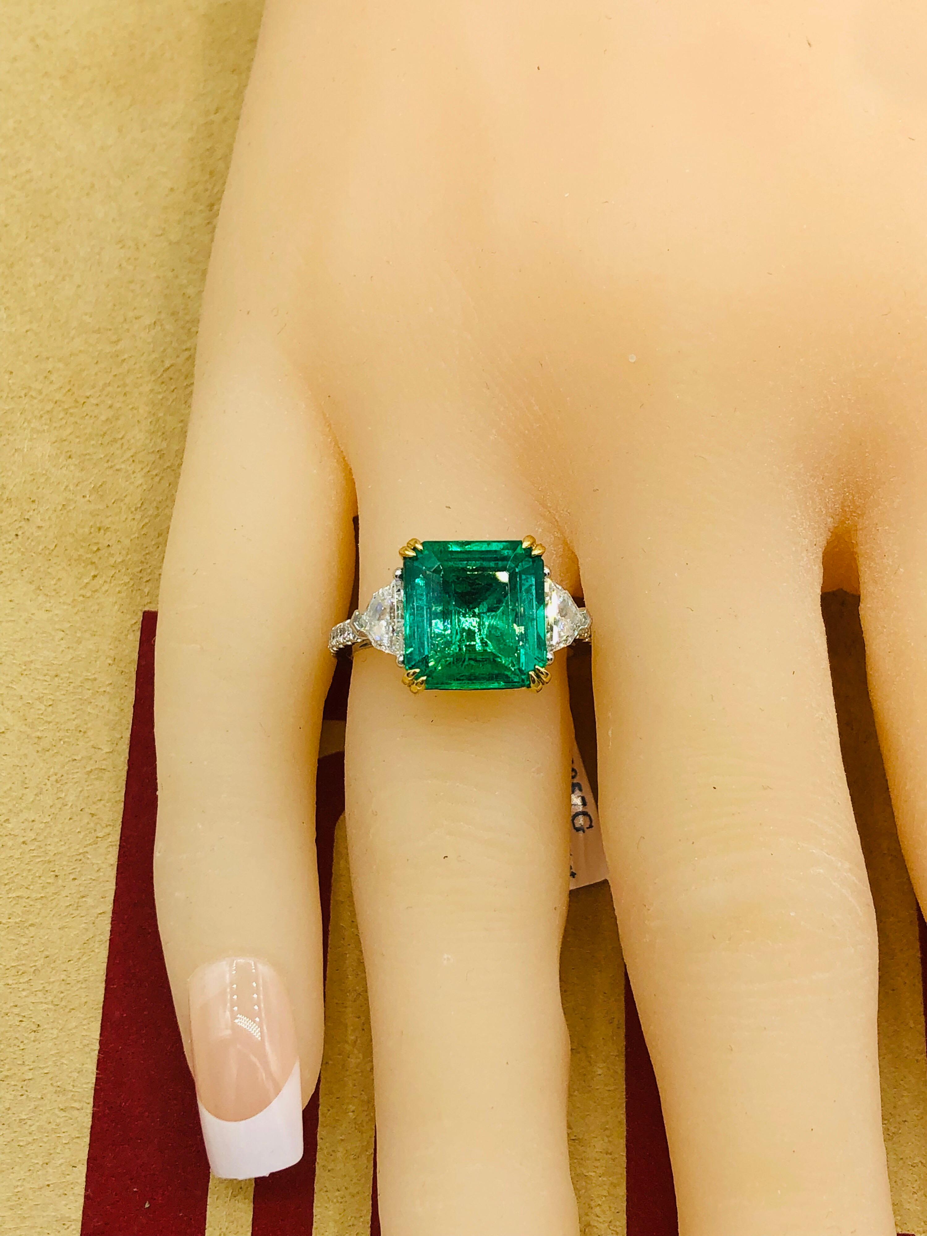 Emilio Jewelry 6.25 Carat Certified Emerald Diamond Ring Set in Platinum 5