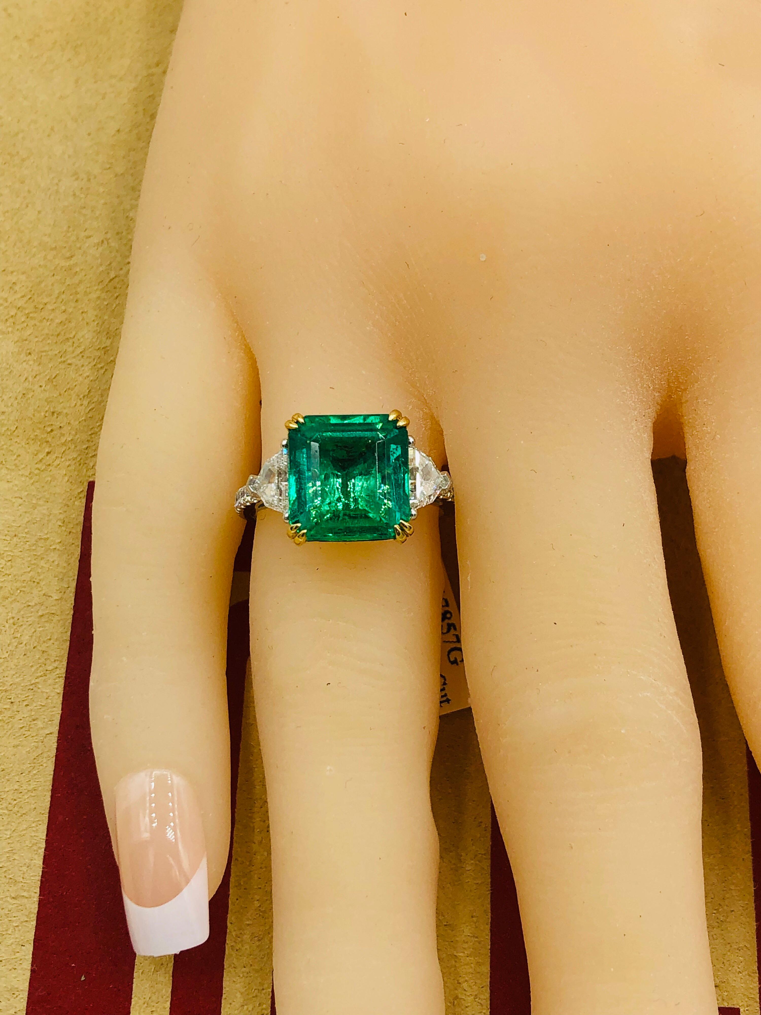 Emilio Jewelry 6.25 Carat Certified Emerald Diamond Ring Set in Platinum 6