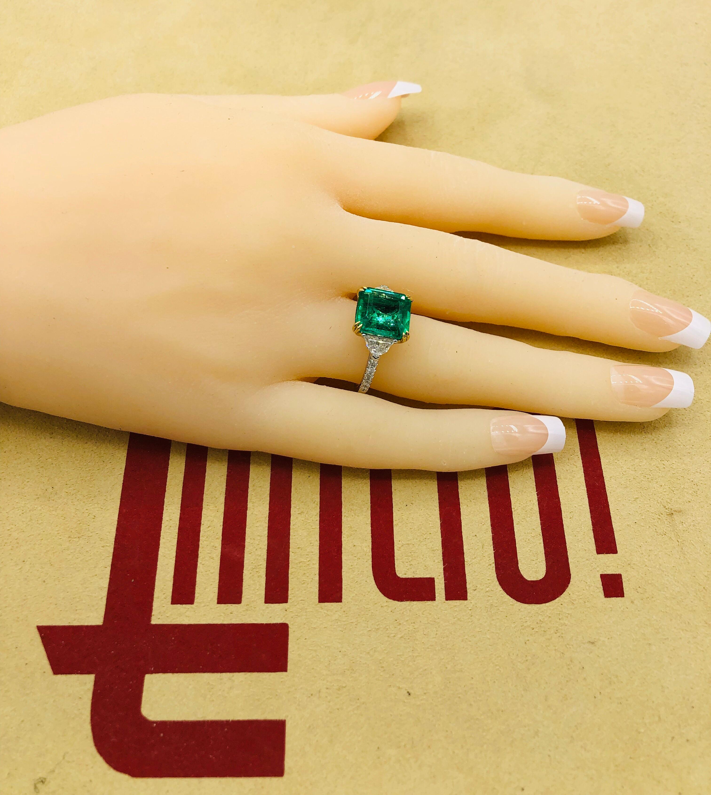 Emilio Jewelry 6.25 Carat Certified Emerald Diamond Ring Set in Platinum 7