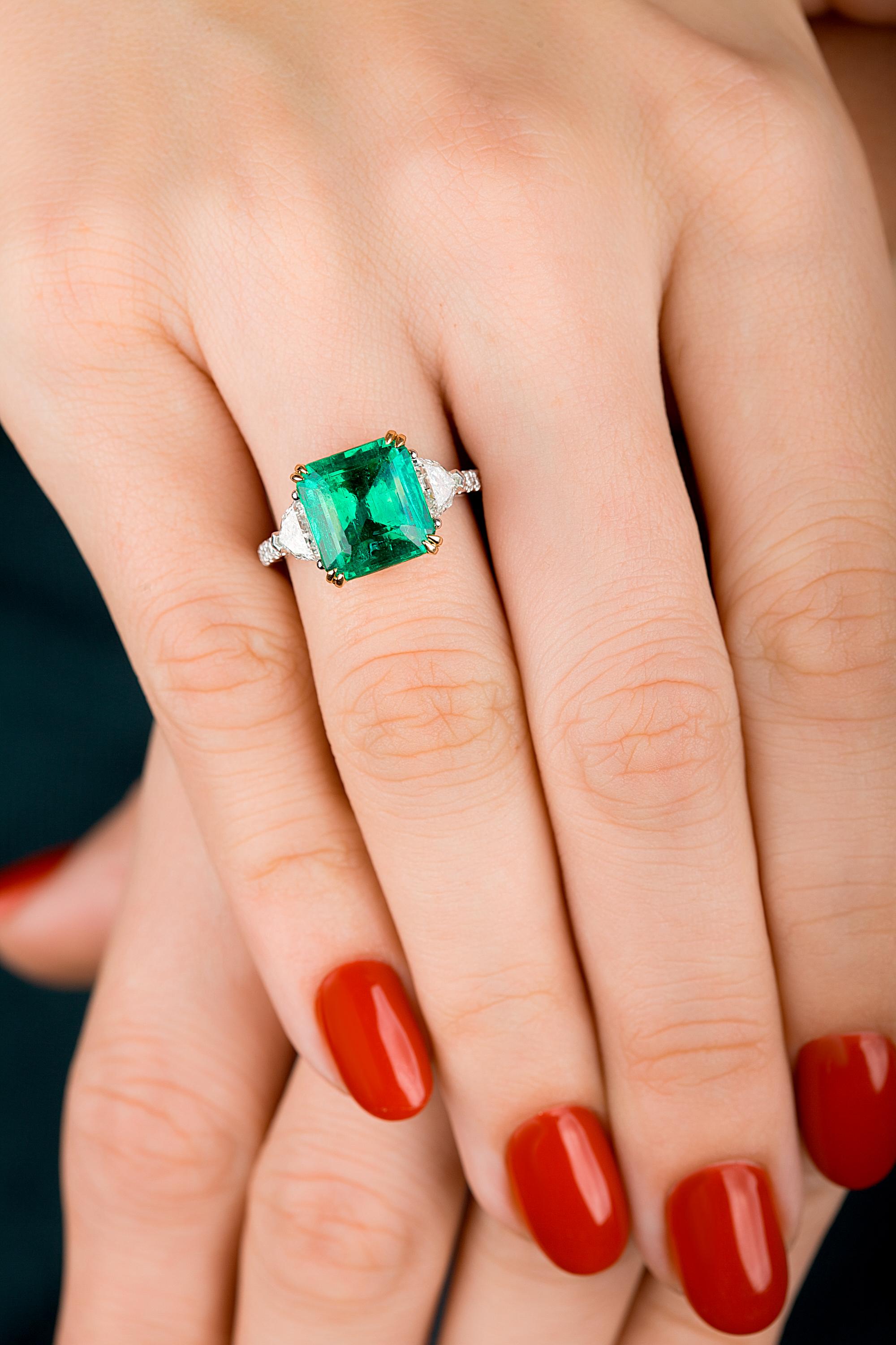 Emerald Cut Emilio Jewelry 6.25 Carat Certified Emerald Diamond Ring Set in Platinum