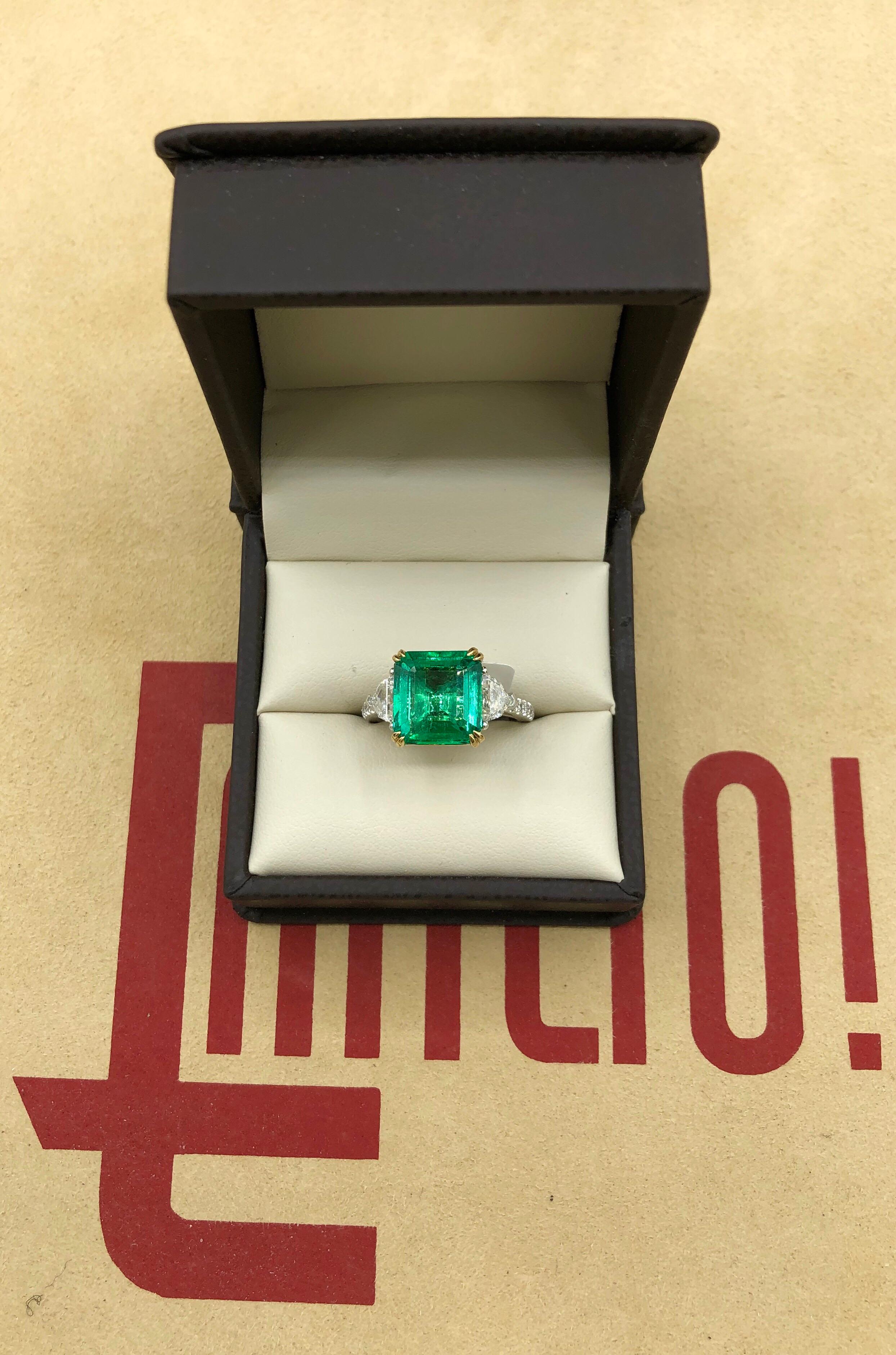 Women's Emilio Jewelry 6.25 Carat Certified Emerald Diamond Ring Set in Platinum