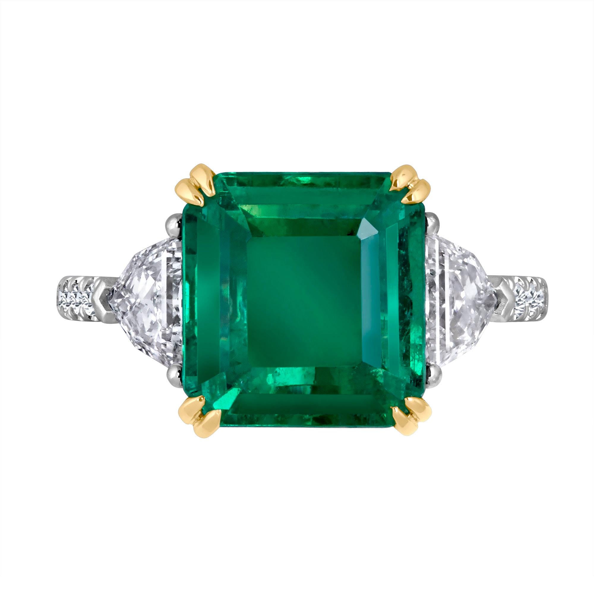 Emilio Jewelry 6.25 Carat Certified Emerald Diamond Ring Set in Platinum