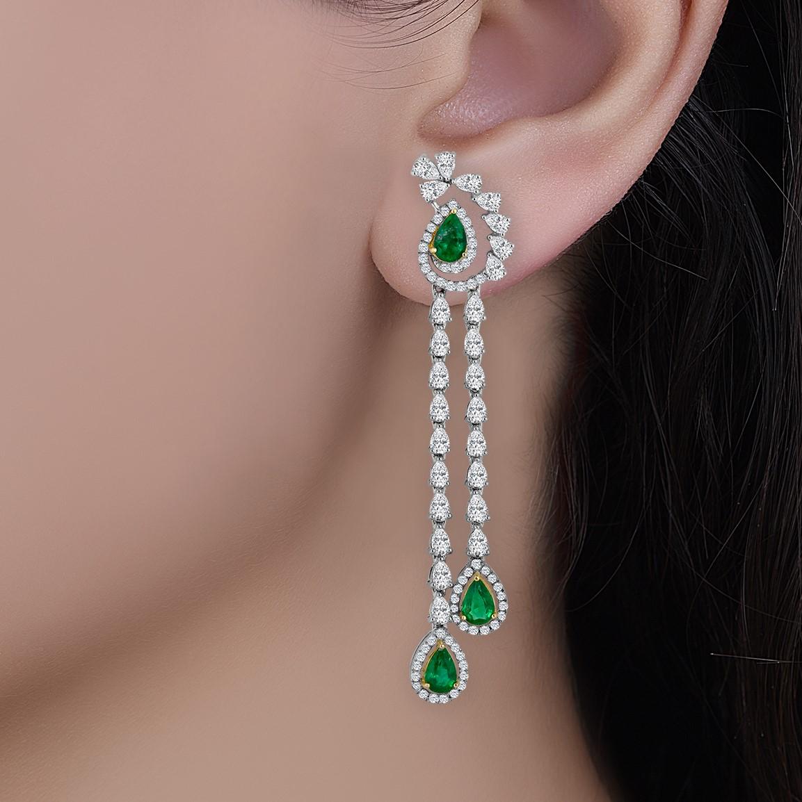 Women's Emilio Jewelry 6.37 Carat Emerald Diamond Earrings