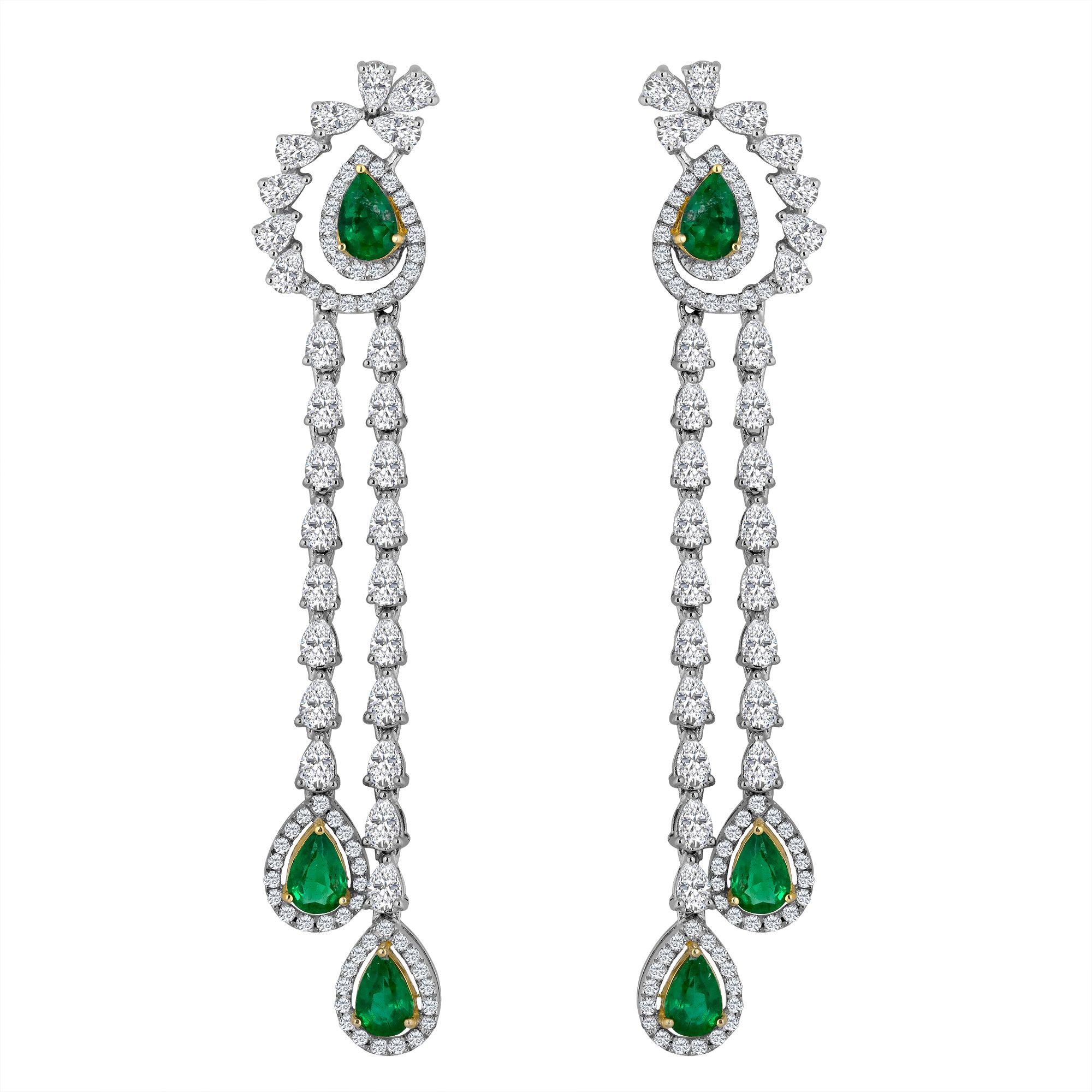 Emilio Jewelry 6.37 Carat Emerald Diamond Earrings