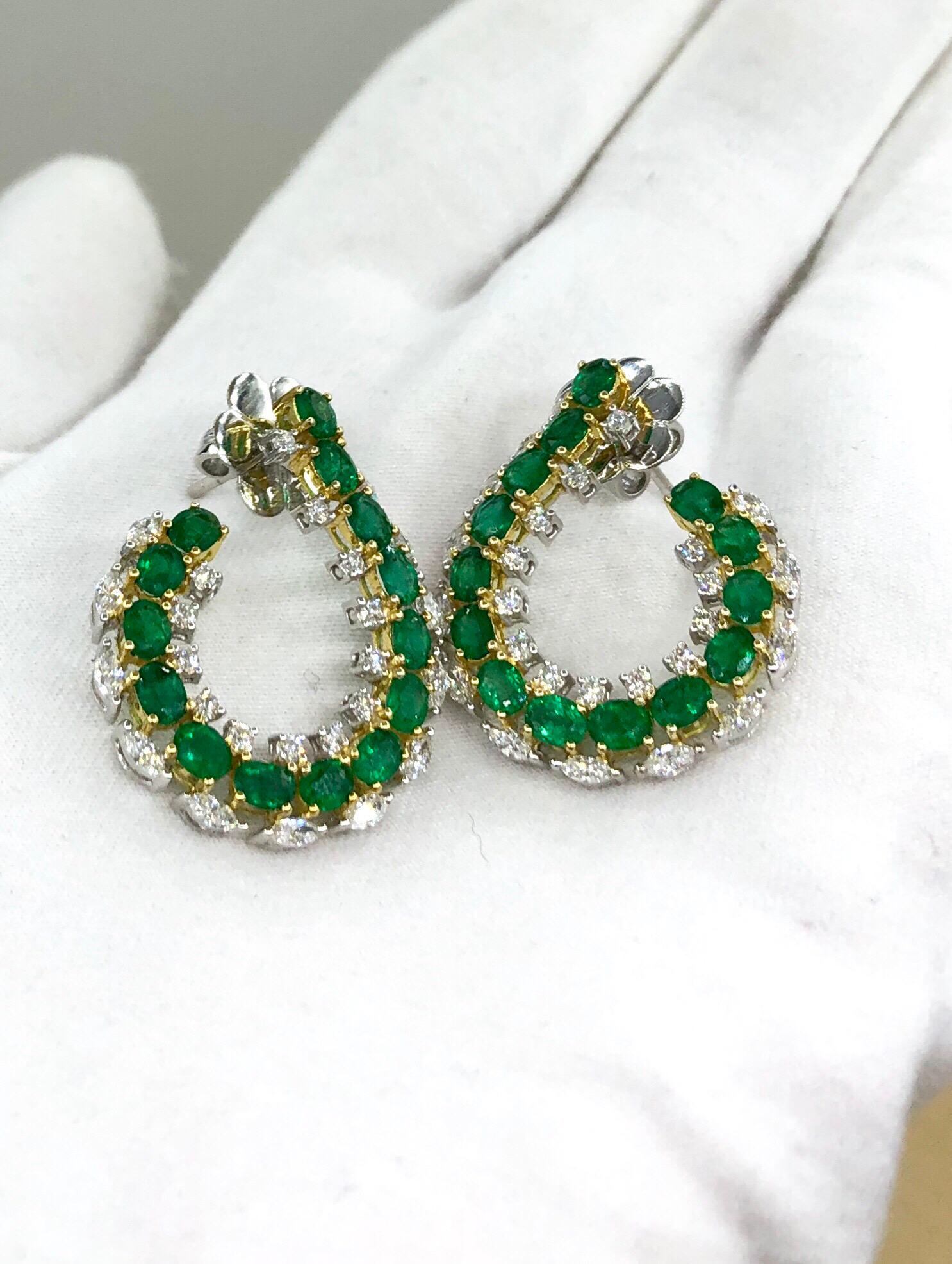 Emilio Jewelry 6.41 Carat Emerald Diamond Earrings 7