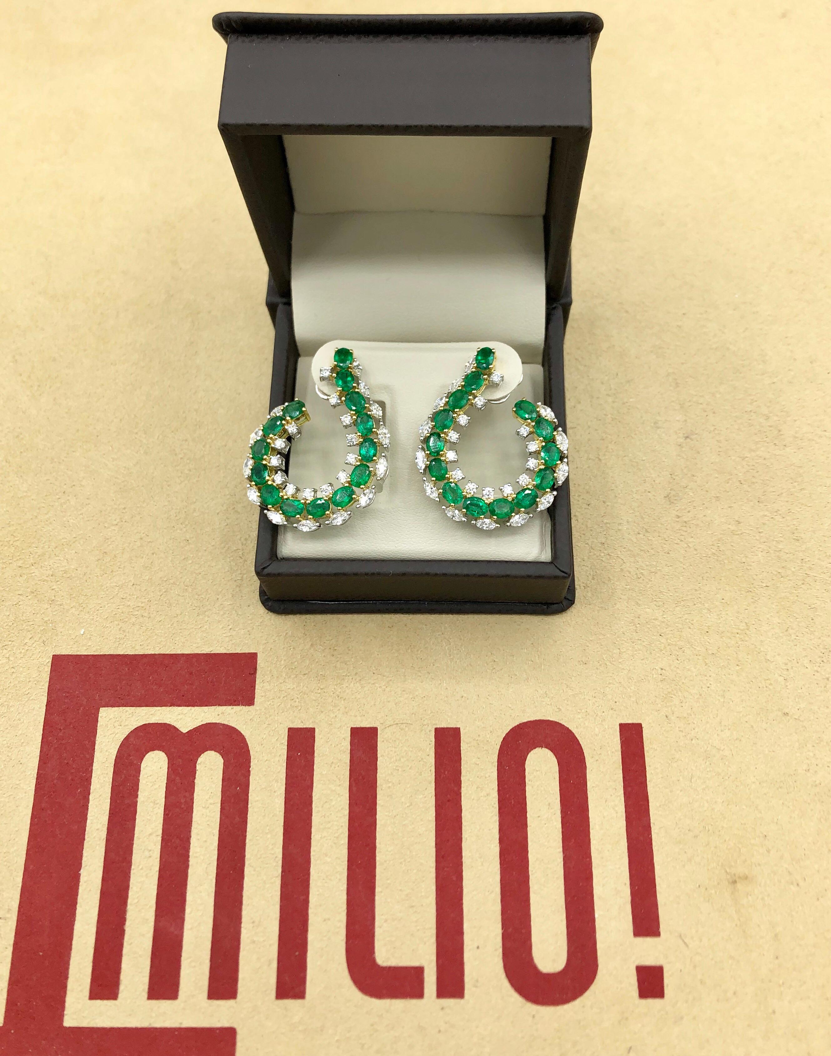 Hand made in the Emilio Jewelry Factory. Here are the details
Metal: 18k
Natural Diamonds:1.69 carats
Color/Clarity: E color Vvs1 clarity 
Emeralds: 4.72ct Rich green eye clean Zambian emeralds. 
For your piece of mind we are a proud Top Selling