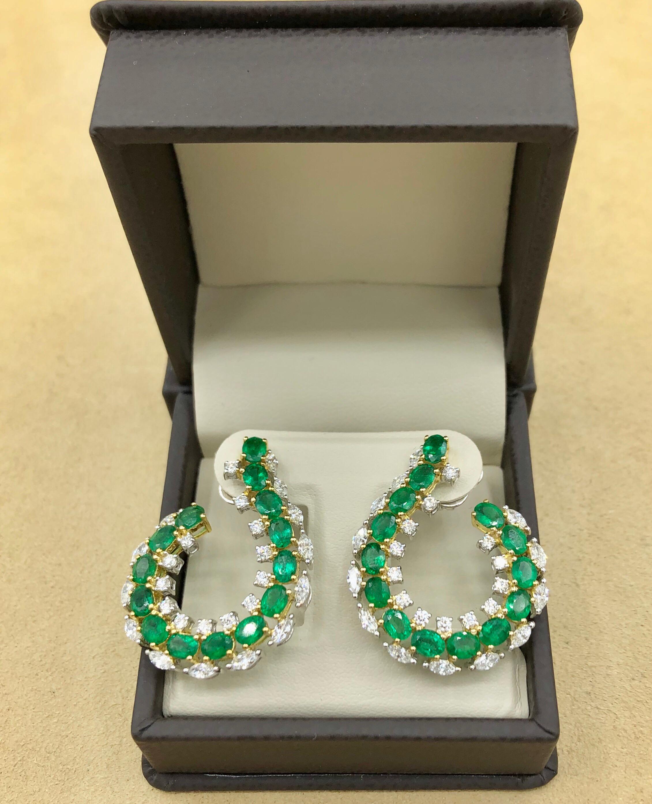 Emilio Jewelry 6.41 Carat Emerald Diamond Earrings In New Condition In New York, NY