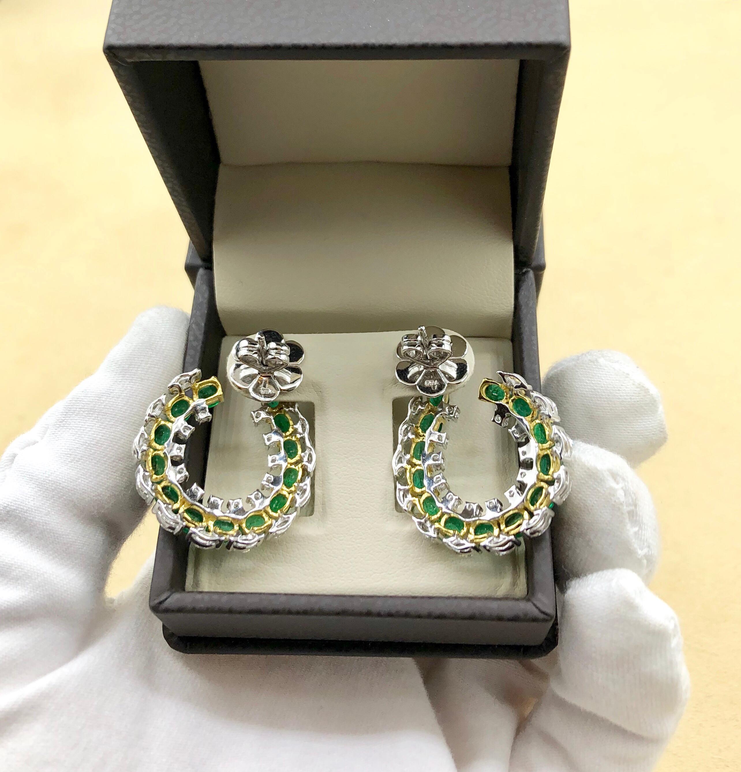 Emilio Jewelry 6.41 Carat Emerald Diamond Earrings 4