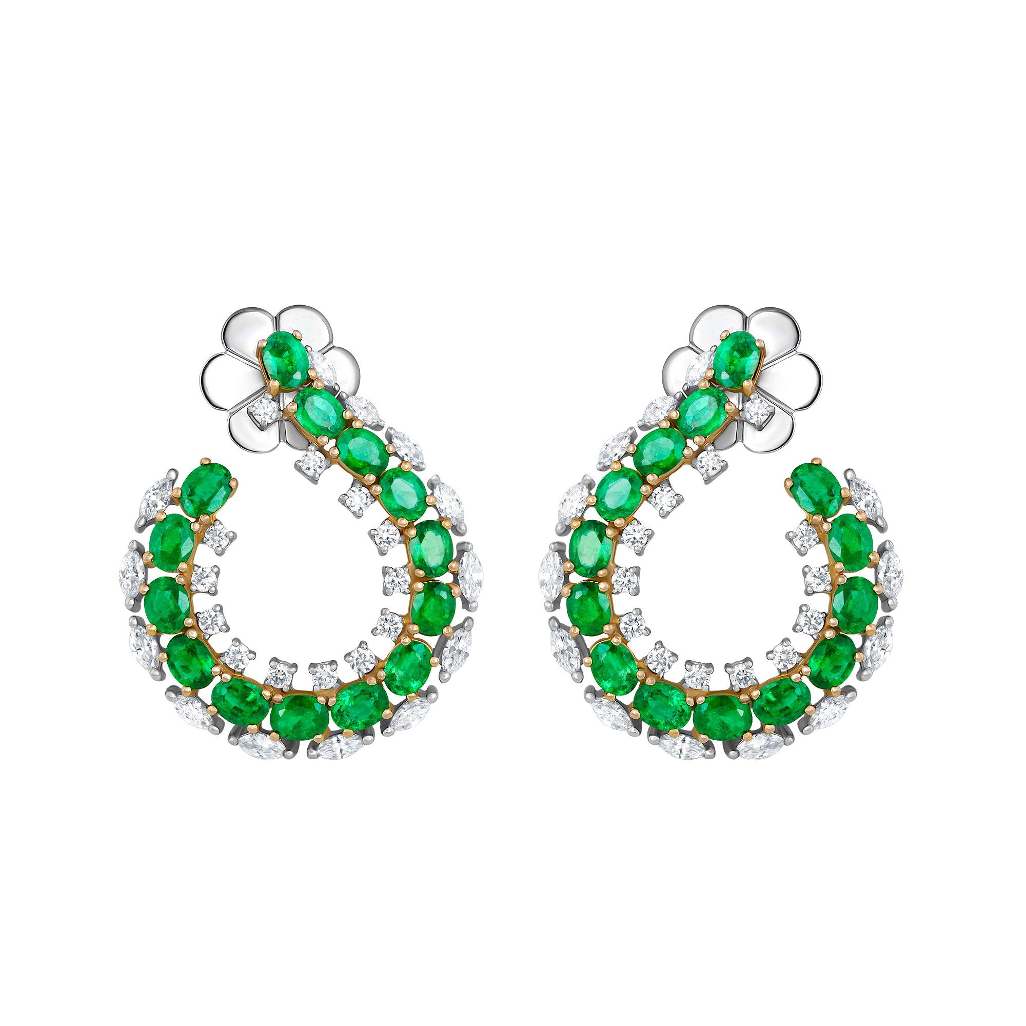 Emilio Jewelry 6.41 Carat Emerald Diamond Earrings