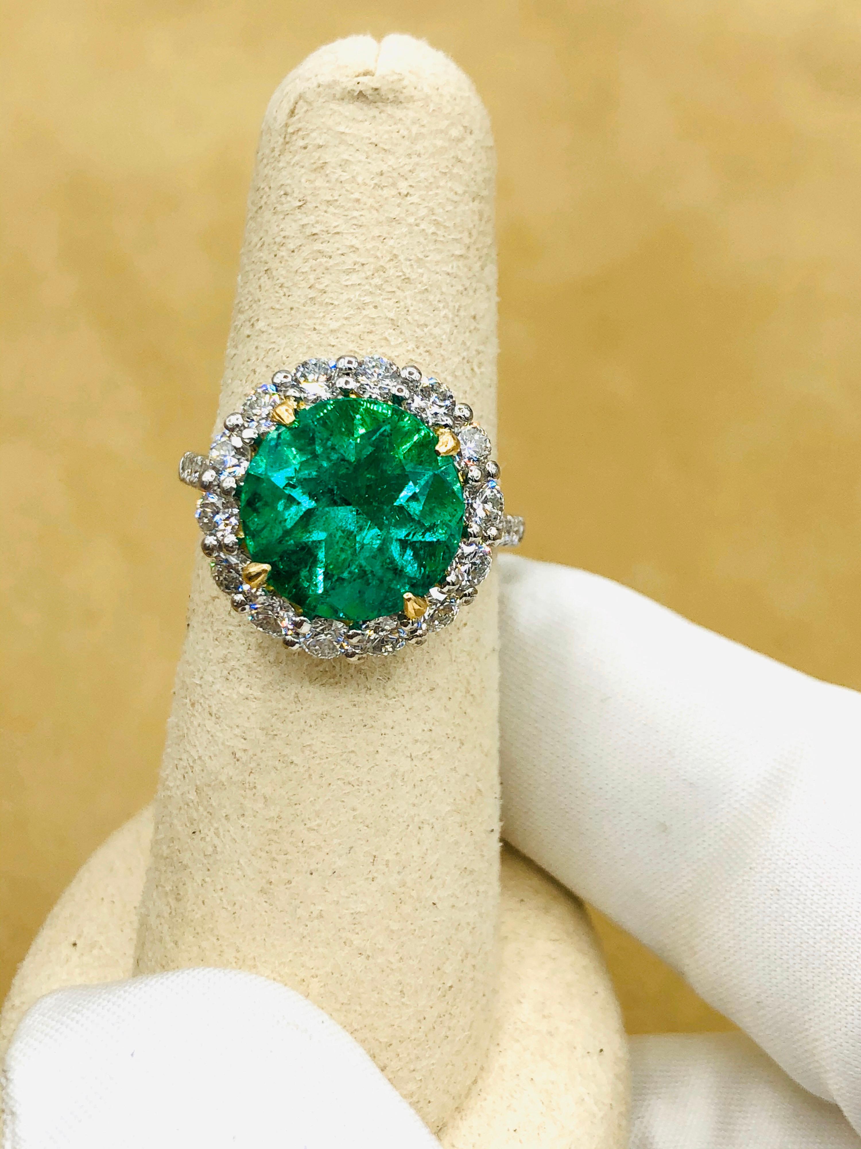 Emilio Jewelry 6.43 Carat Certified Colombian Emerald Diamond Ring 6