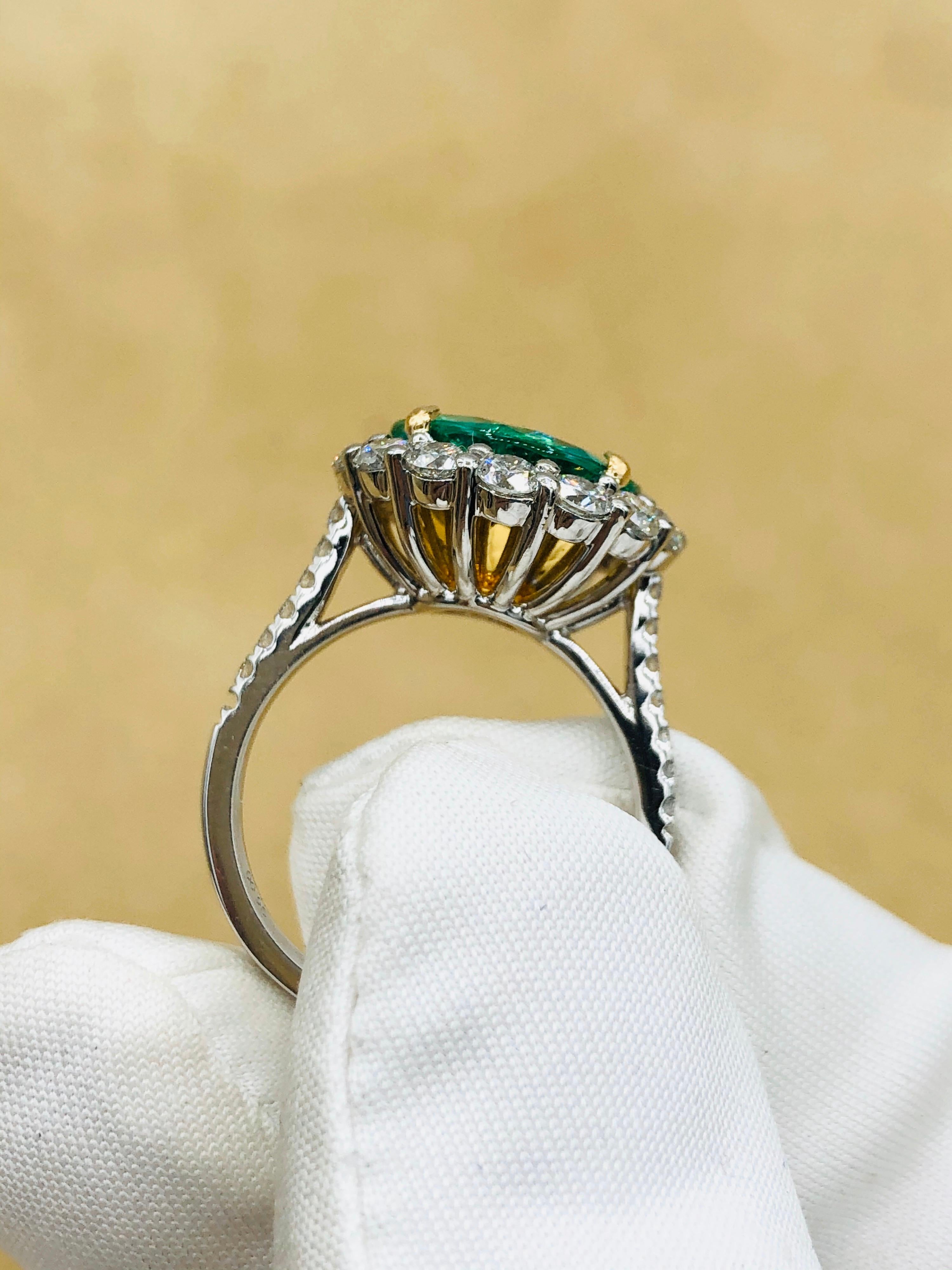 Emilio Jewelry 6.43 Carat Certified Colombian Emerald Diamond Ring 7