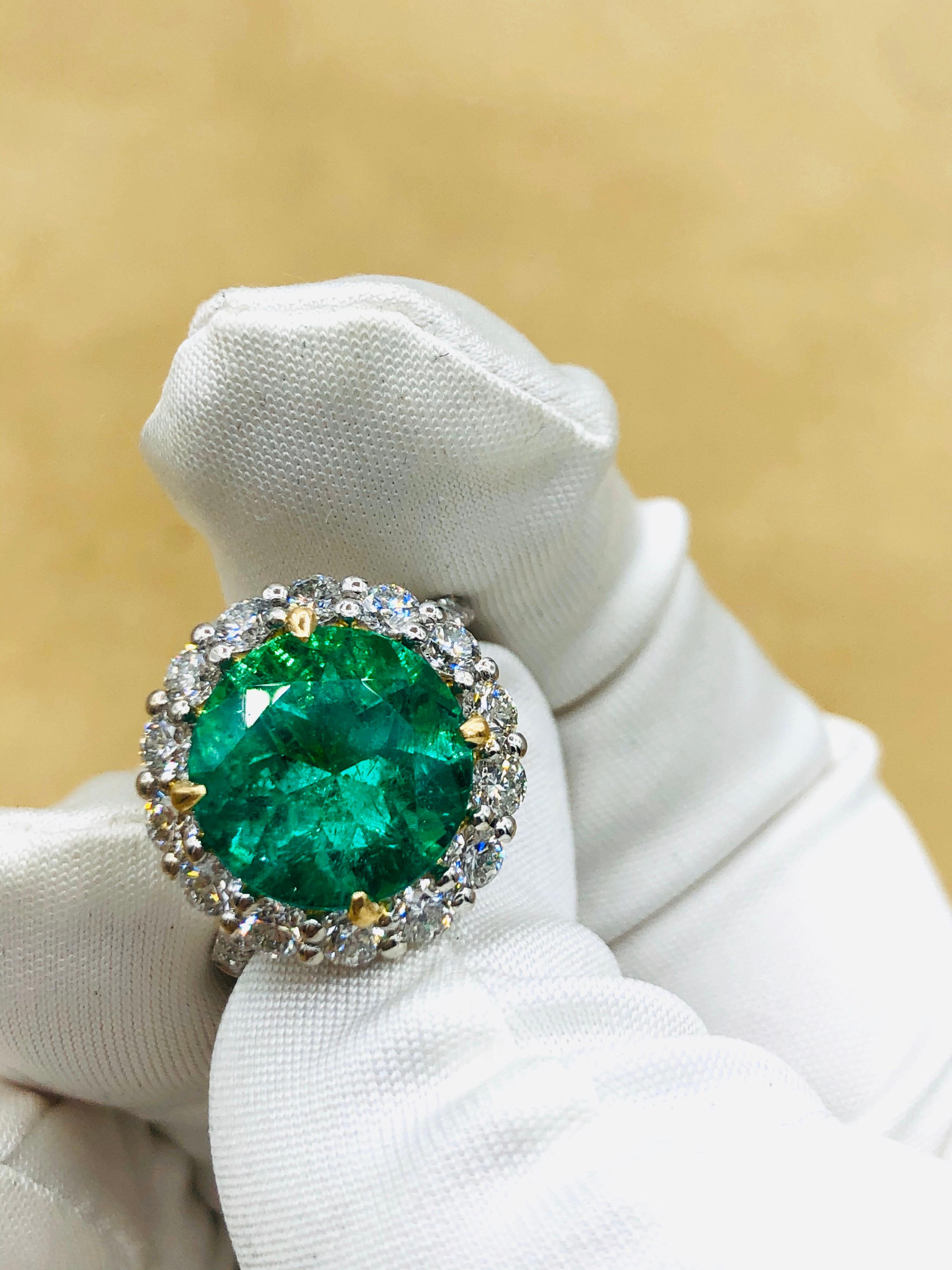 Emilio Jewelry 6.43 Carat Certified Colombian Emerald Diamond Ring 8