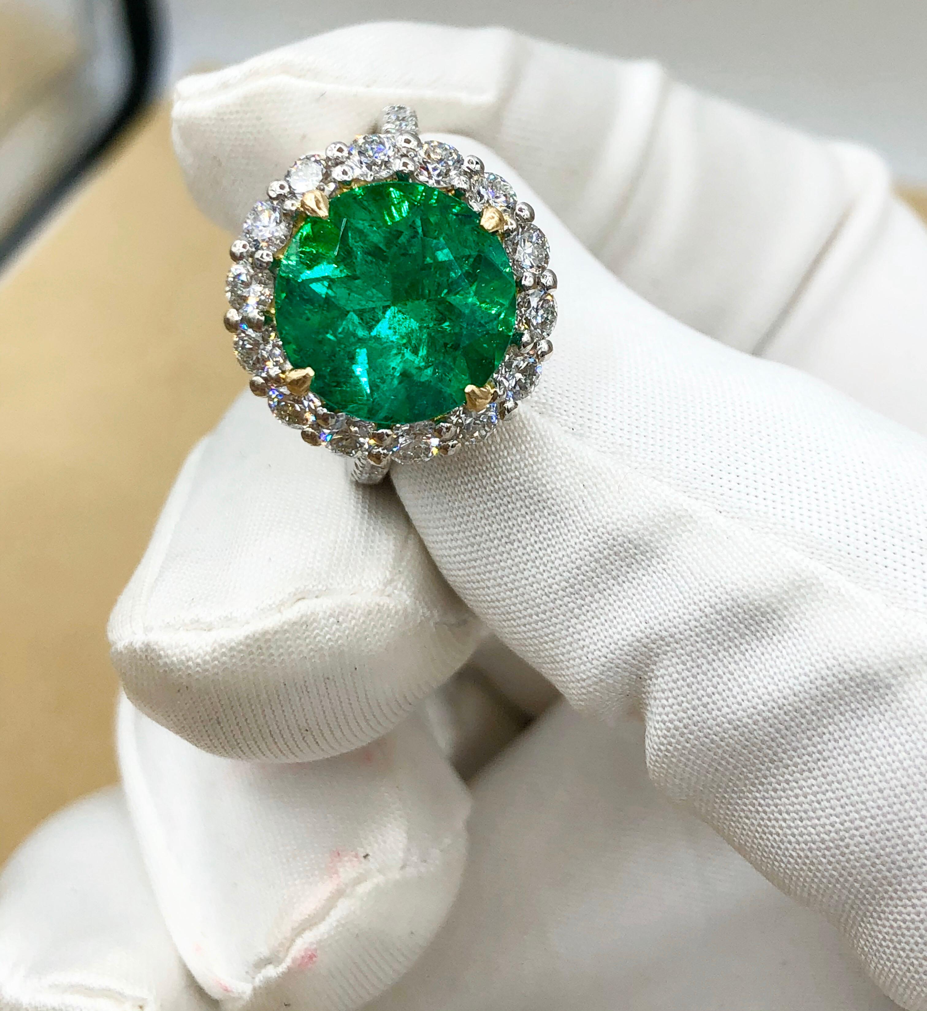 Emilio Jewelry 6.43 Carat Certified Colombian Emerald Diamond Ring 9