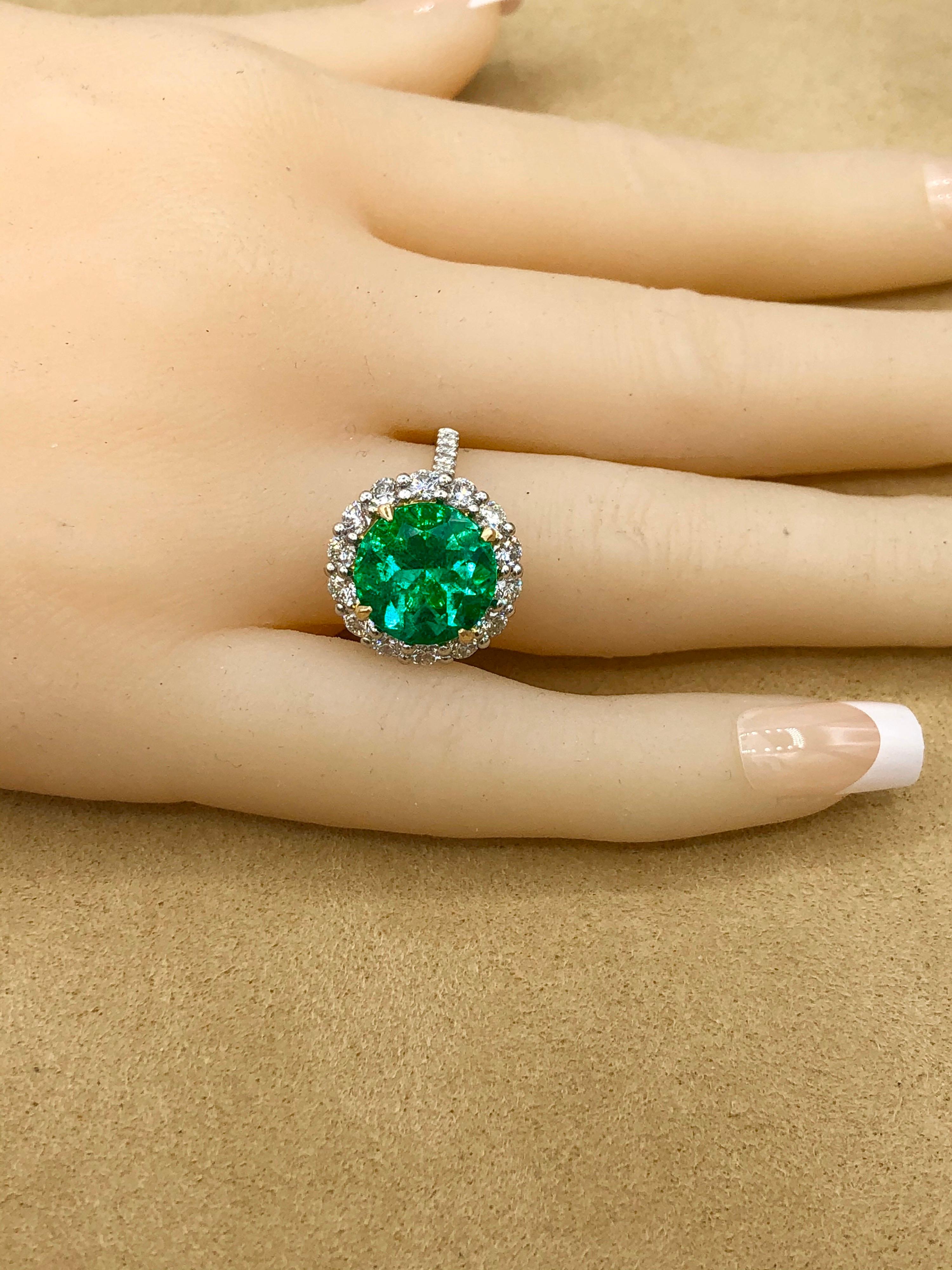 Emilio Jewelry 6.43 Carat Certified Colombian Emerald Diamond Ring 10