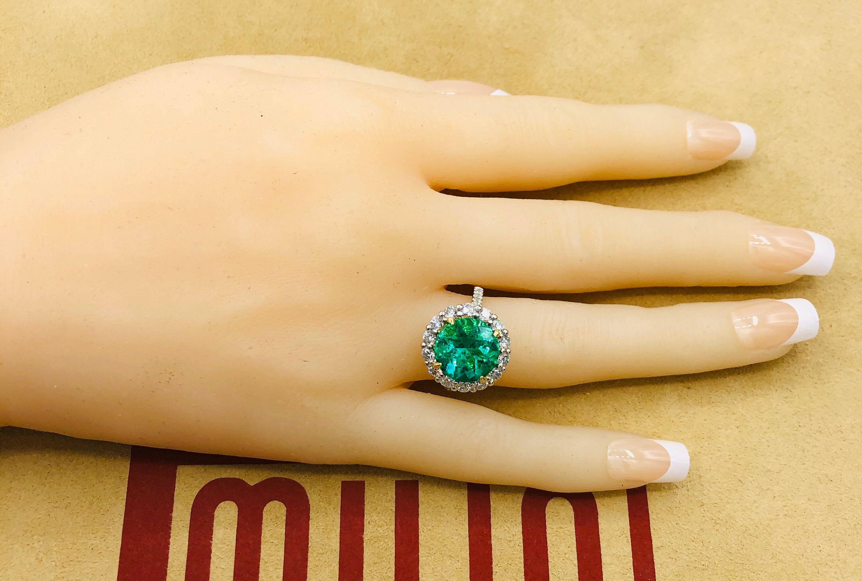 Emilio Jewelry 6.43 Carat Certified Colombian Emerald Diamond Ring 1