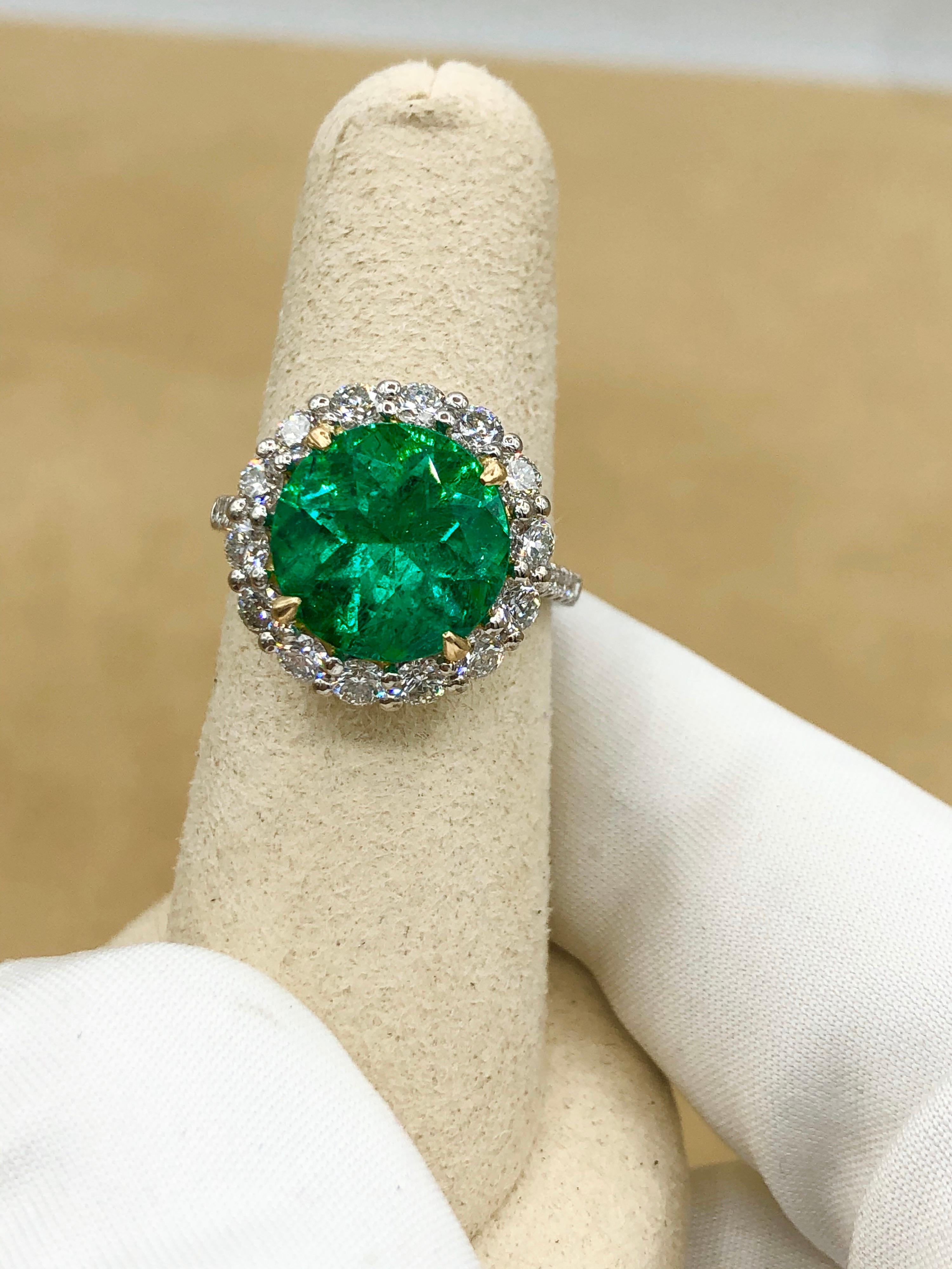 Emilio Jewelry 6.43 Carat Certified Colombian Emerald Diamond Ring 4