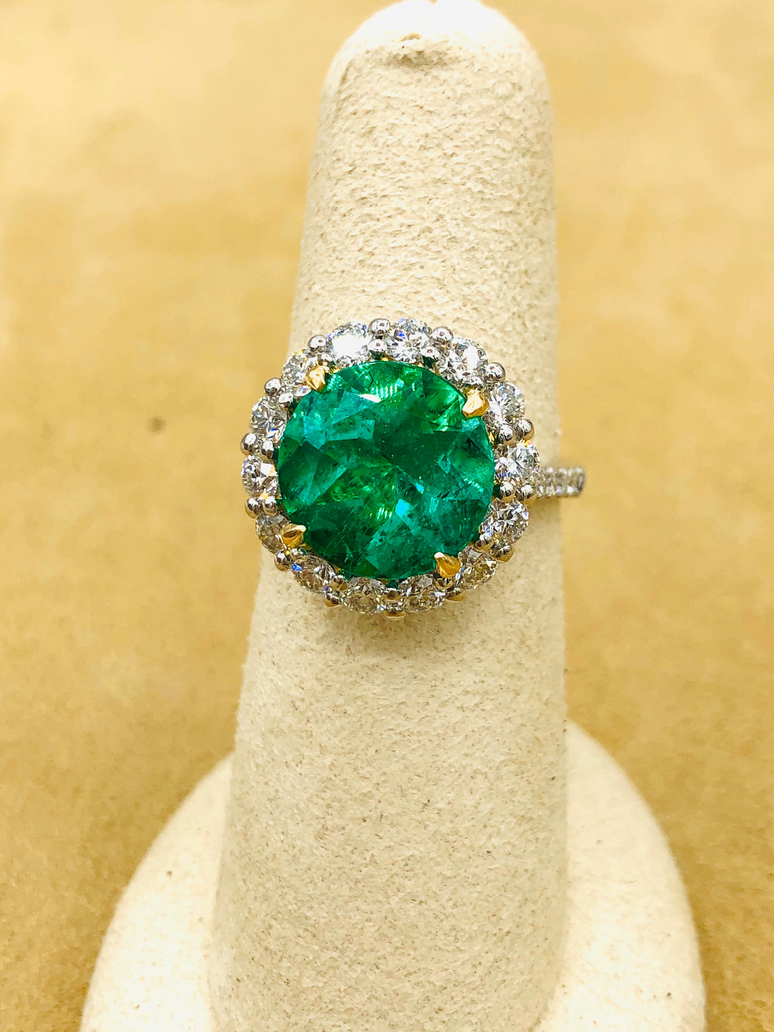 Emilio Jewelry 6.43 Carat Certified Colombian Emerald Diamond Ring 5