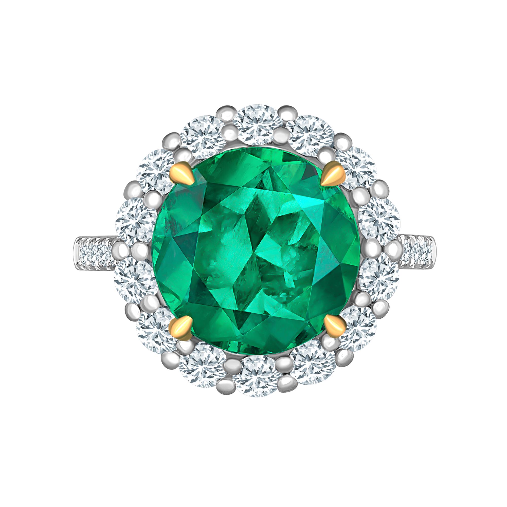 Emilio Jewelry 6.43 Carat Certified Colombian Emerald Diamond Ring
