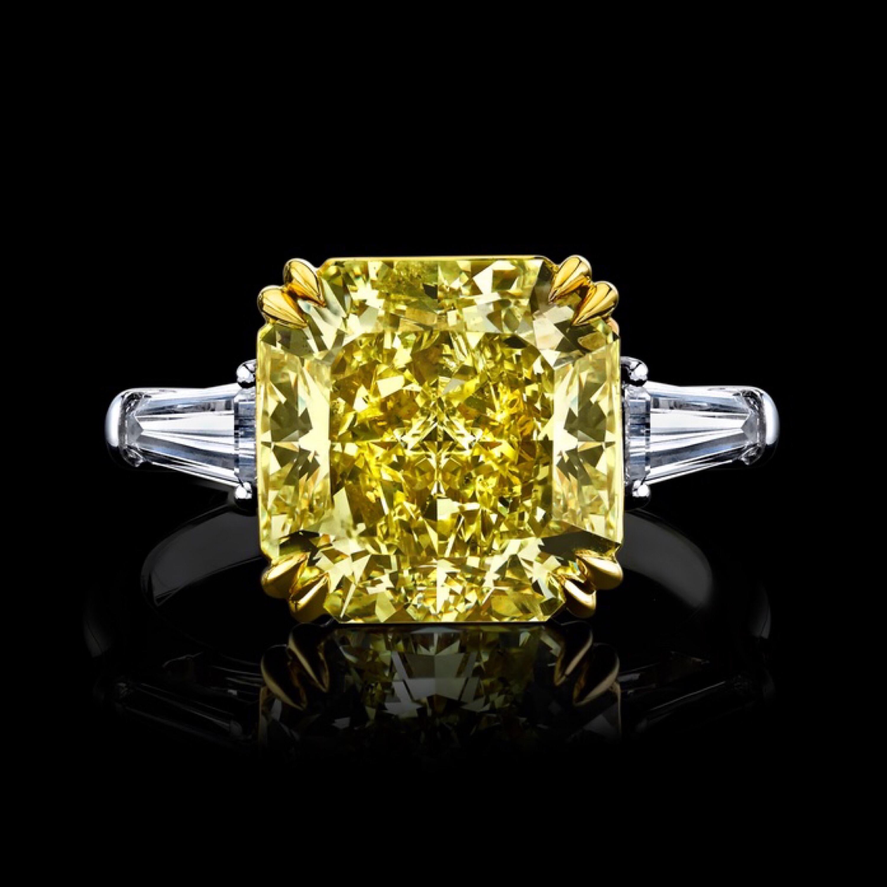 Radiant Cut Emilio Jewelry 6.50 Carat GIA Certified Fancy Yellow Diamond Ring