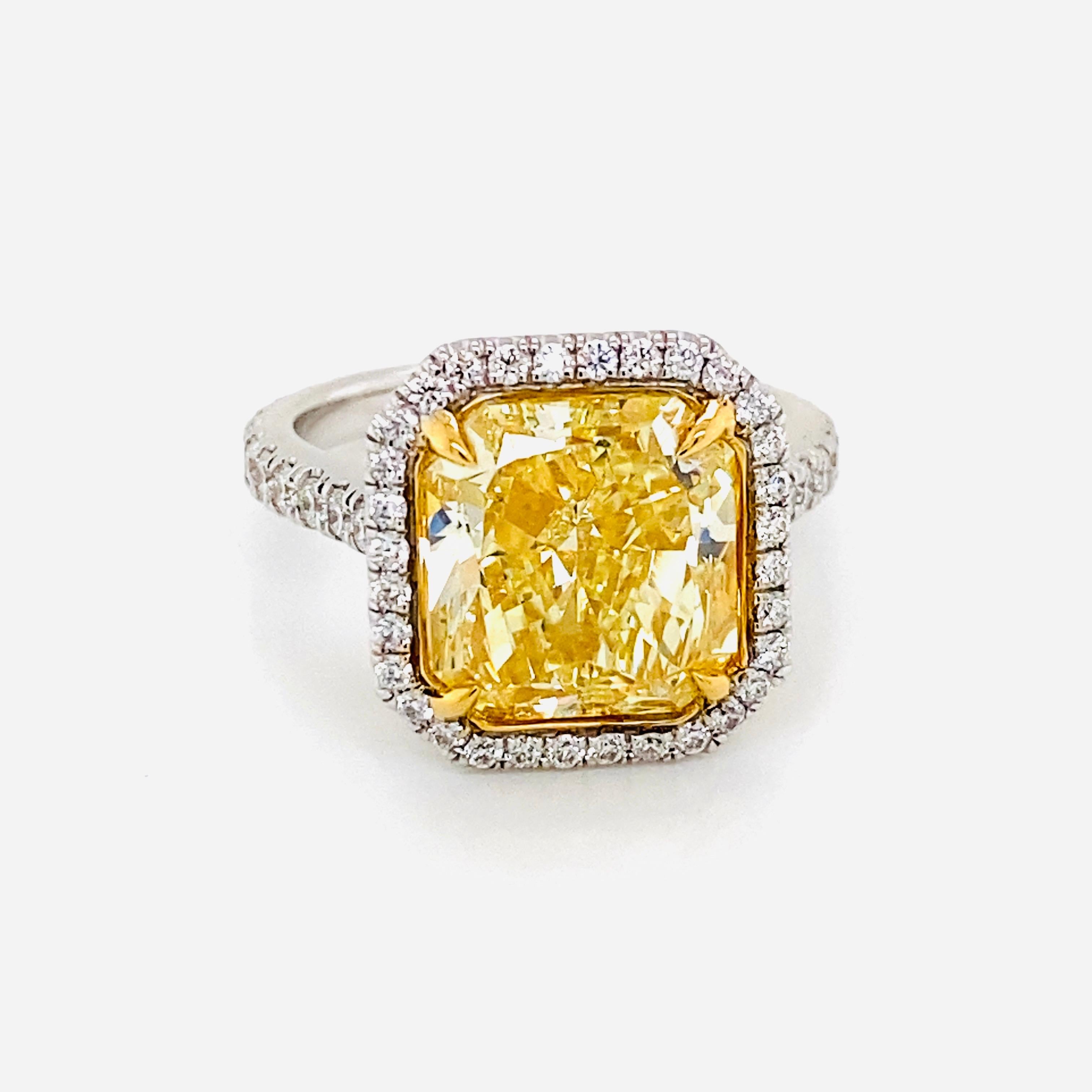 Radiant Cut Emilio Jewelry 6.50 Carat GIA Certified Fancy Yellow Diamond Ring