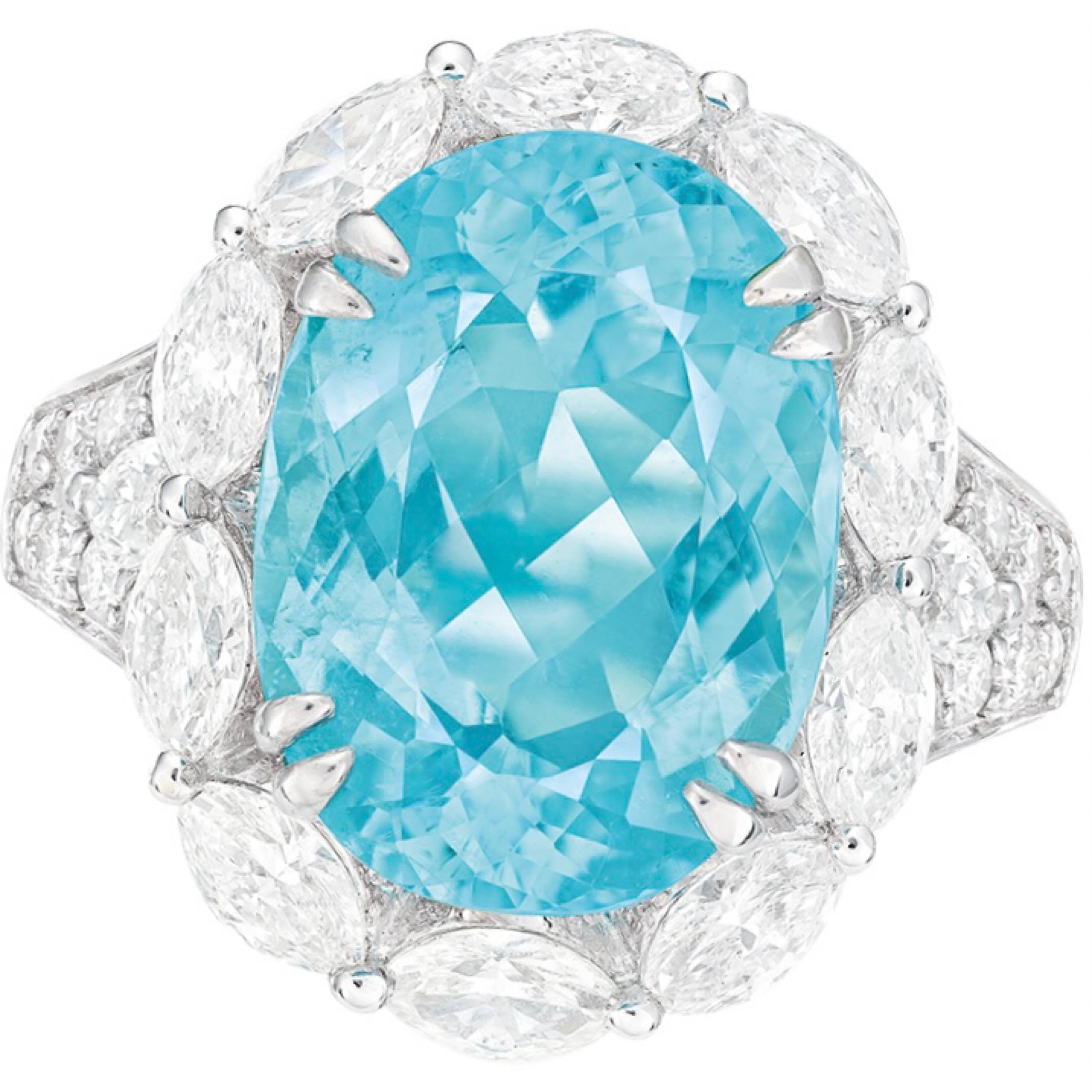 Cushion Cut Emilio Jewelry 6.57 Carat Certified Natural Paraiba Ring For Sale