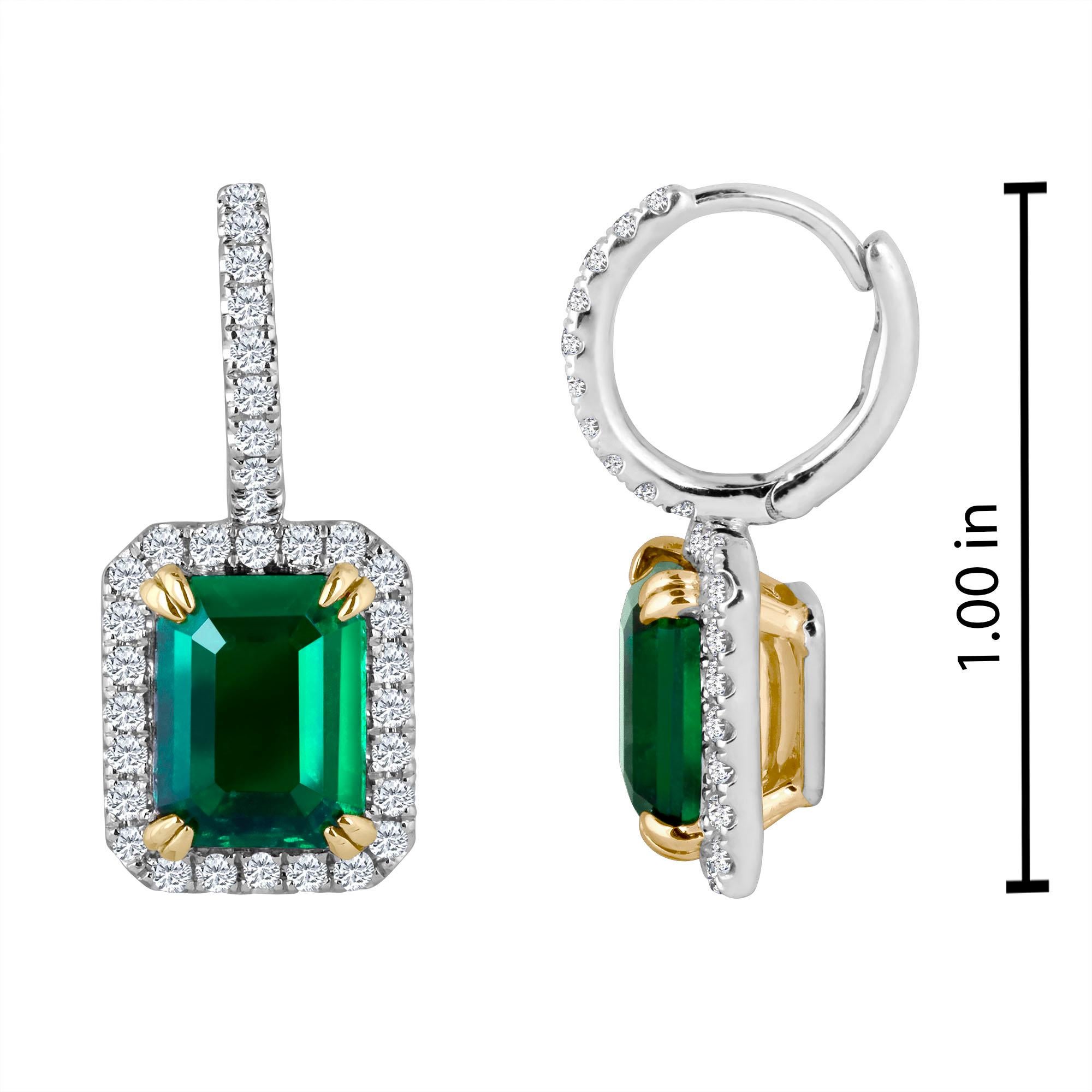 Emilio Jewelry 6.60 Carat Certified Emerald Diamond Platinum Earrings In New Condition In New York, NY
