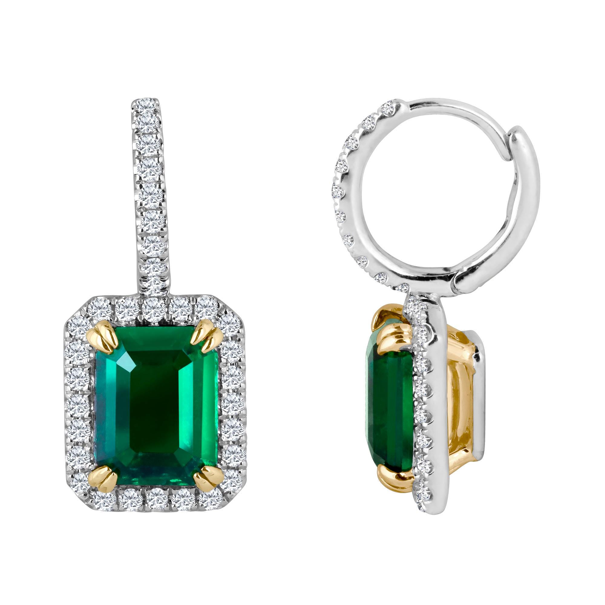 Women's Emilio Jewelry 6.60 Carat Certified Emerald Diamond Platinum Earrings