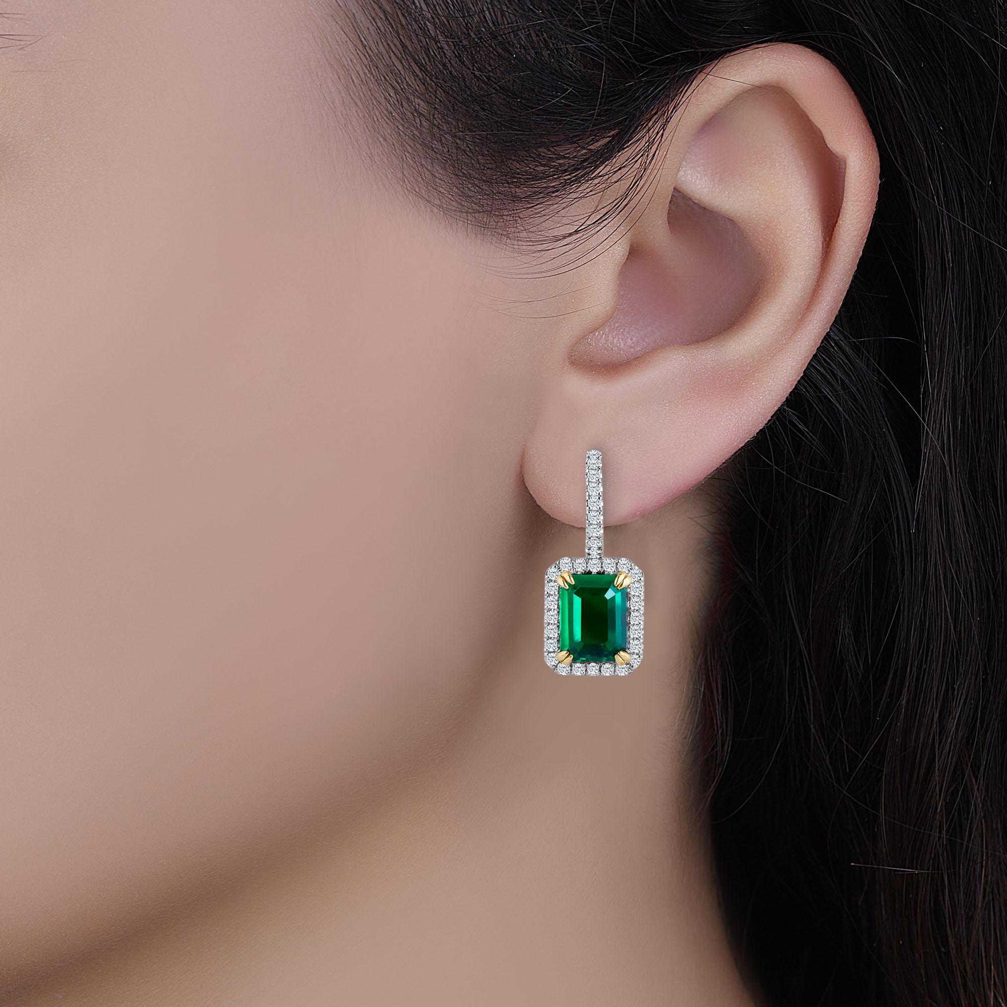 Emilio Jewelry 6.60 Carat Certified Emerald Diamond Platinum Earrings 2