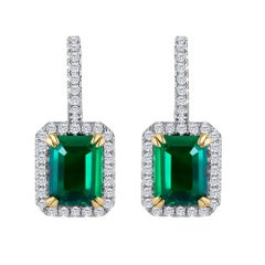 Emilio Jewelry 6.60 Carat Certified Emerald Diamond Platinum Earrings