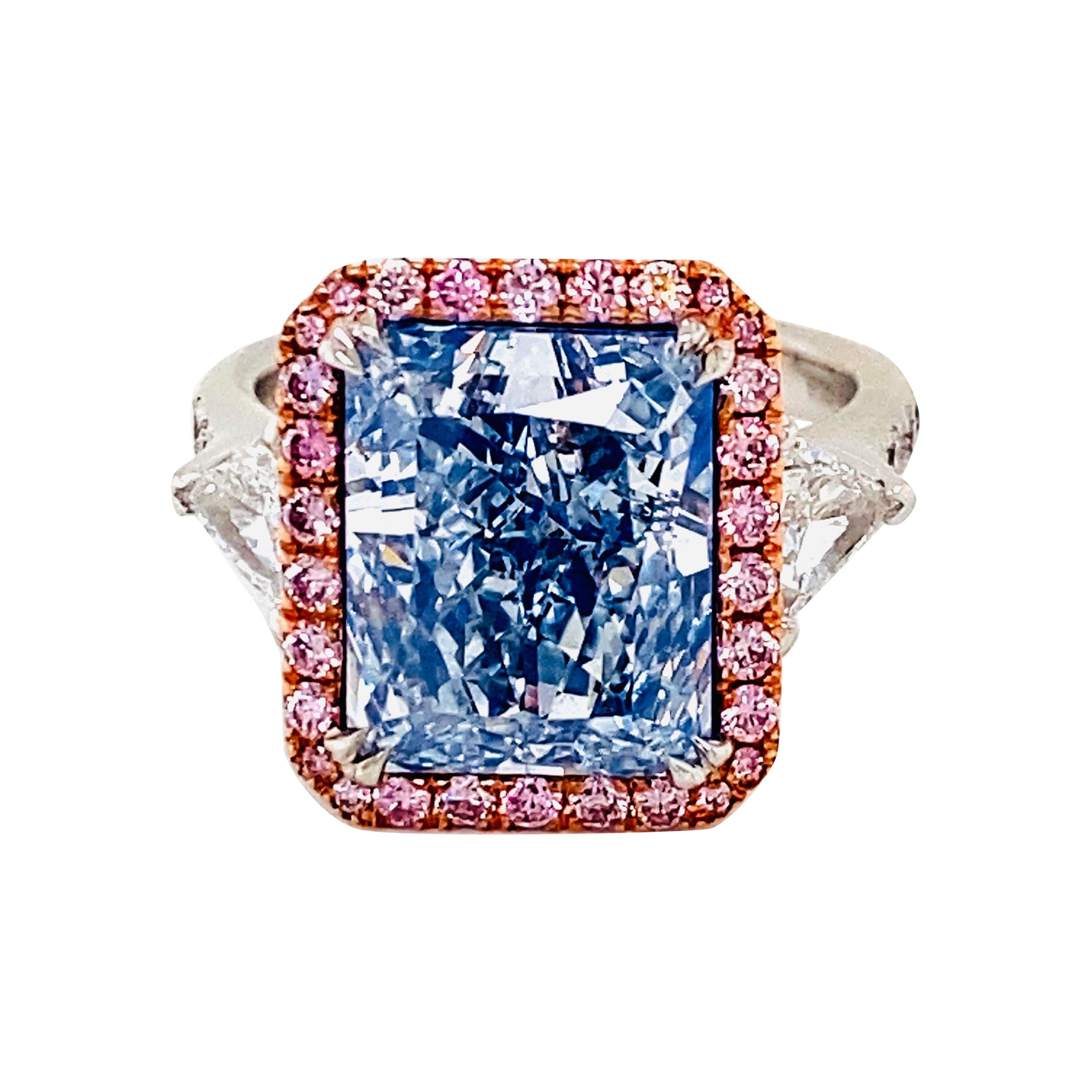 Emilio Jewelry 7.00 Carat GIA Certified Pure Blue Diamond Ring