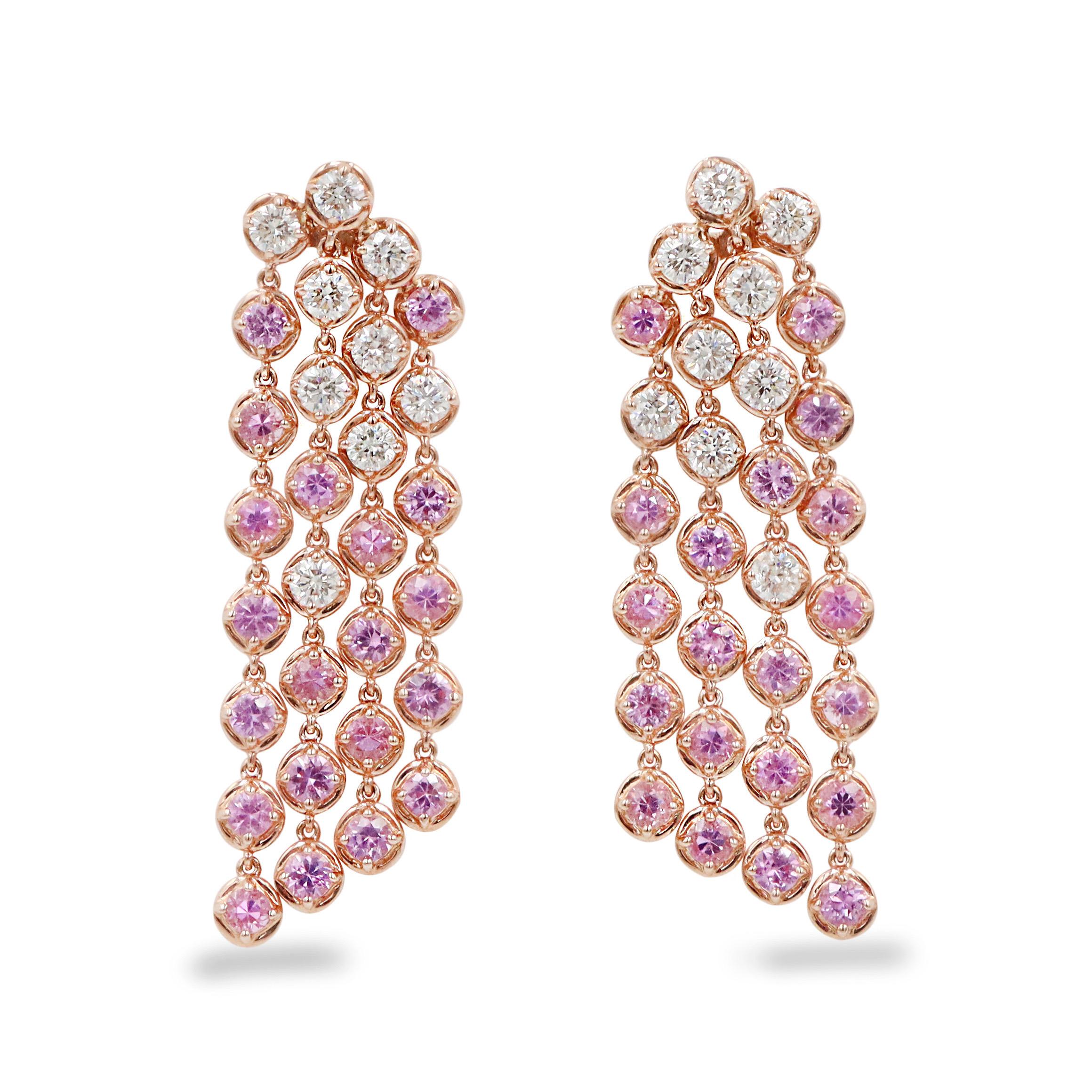 Round Cut Emilio Jewelry 7.30 Carat Pink Sapphire Diamond Earring For Sale