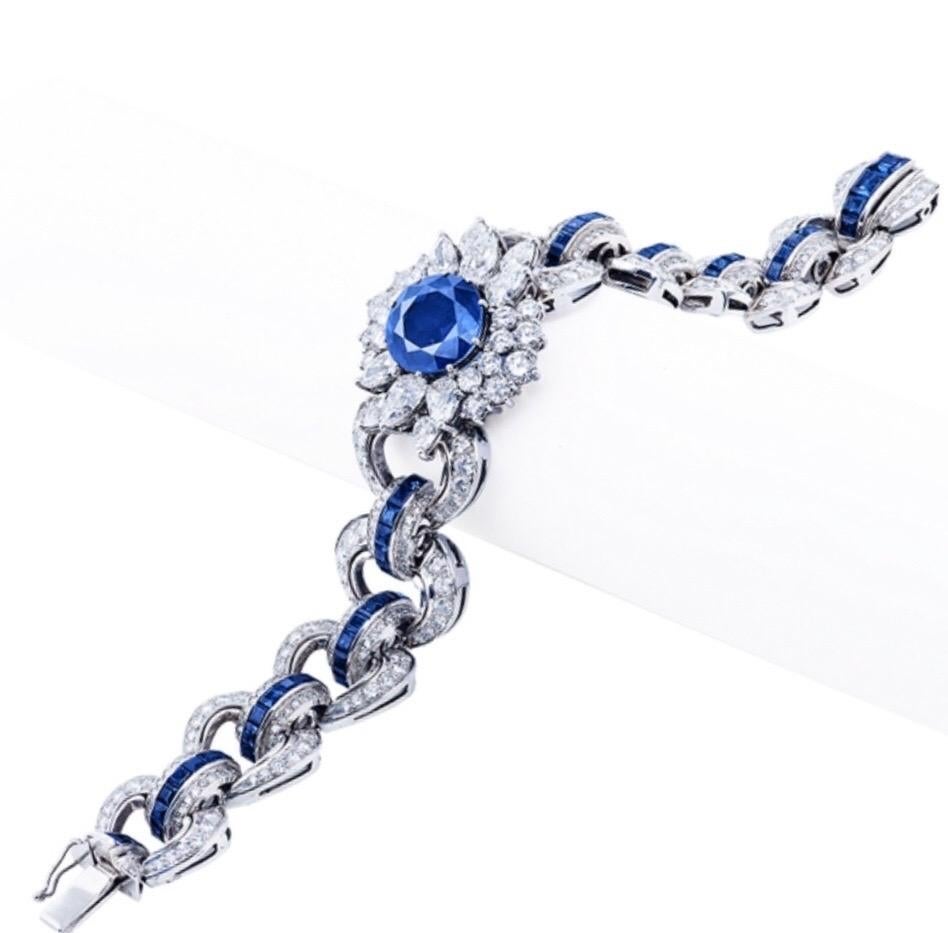 Round Cut Emilio Jewelry 7.56 Certified Burma No Heated Untreated Sapphire Bracelet For Sale
