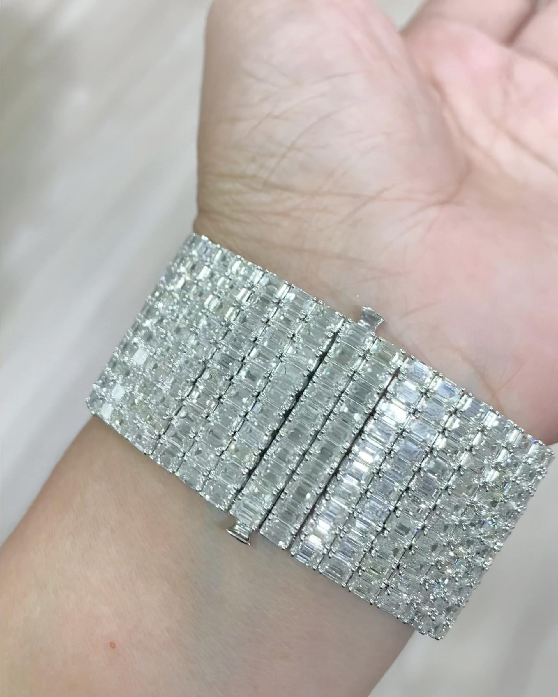 Emilio Jewelry 76 Carat Emerald Cut Diamond Bracelet Cuff For Sale 1